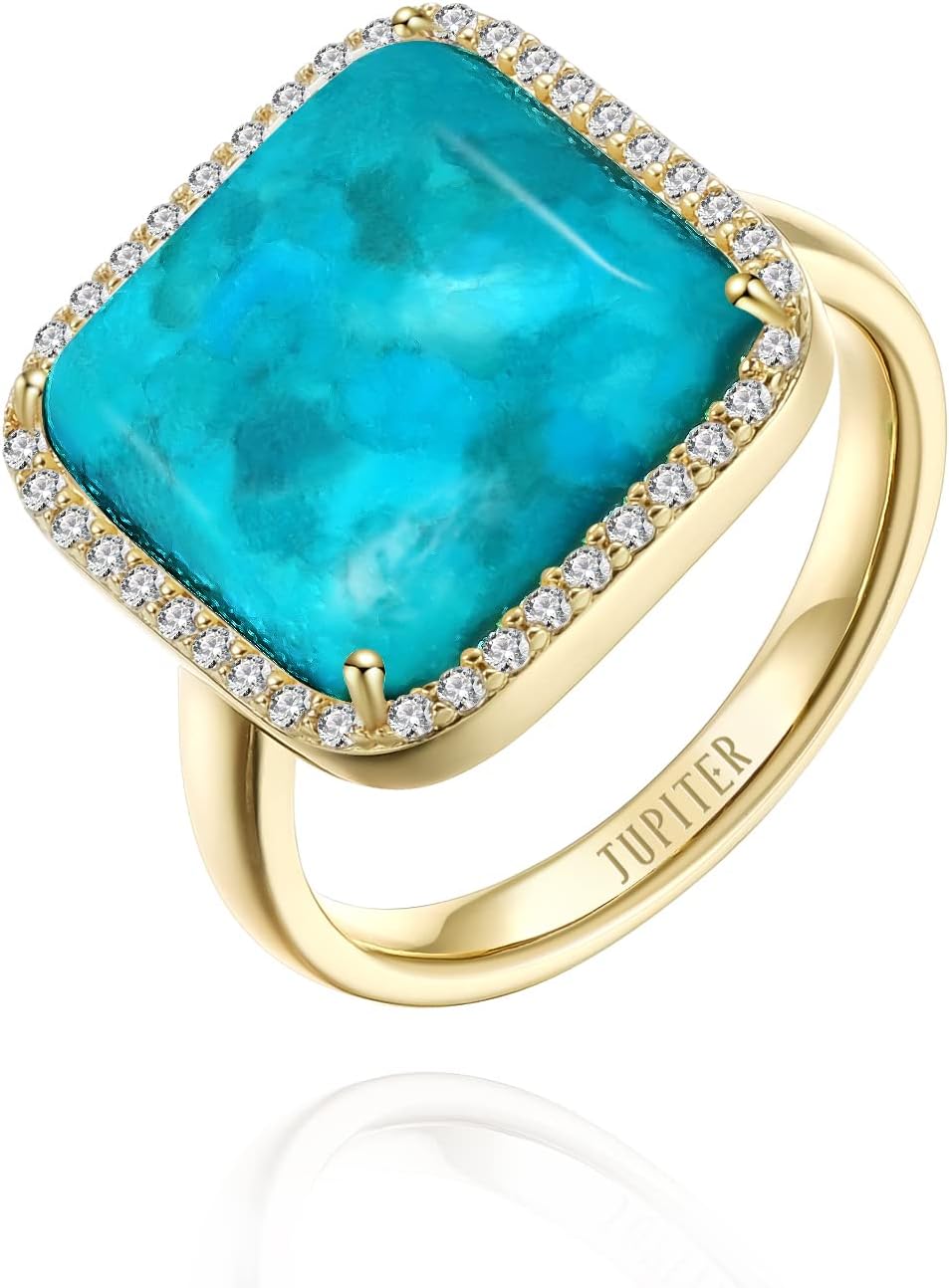 Jupiter Natural Gemstone Rings, 14K Gold/Rhodium Plated Genuine Gemstone Square Ring with Zirconia for Women, Birthstone Rings Jewelry Gifts for Valentine's Day, Birthday (Available 6,7,8,9)