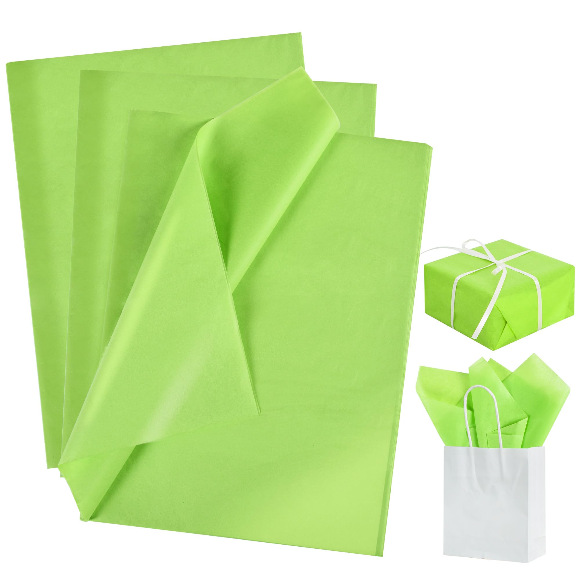 BEISHIDA 100 Sheets Lime Green Tissue Paper Bulk, Wrapping Tissue Paper for Gift Bags, 14 x 20 Inch Gift Wrap for Halloween Birthday Wedding Graduation DIY Crafts Holiday Flowers