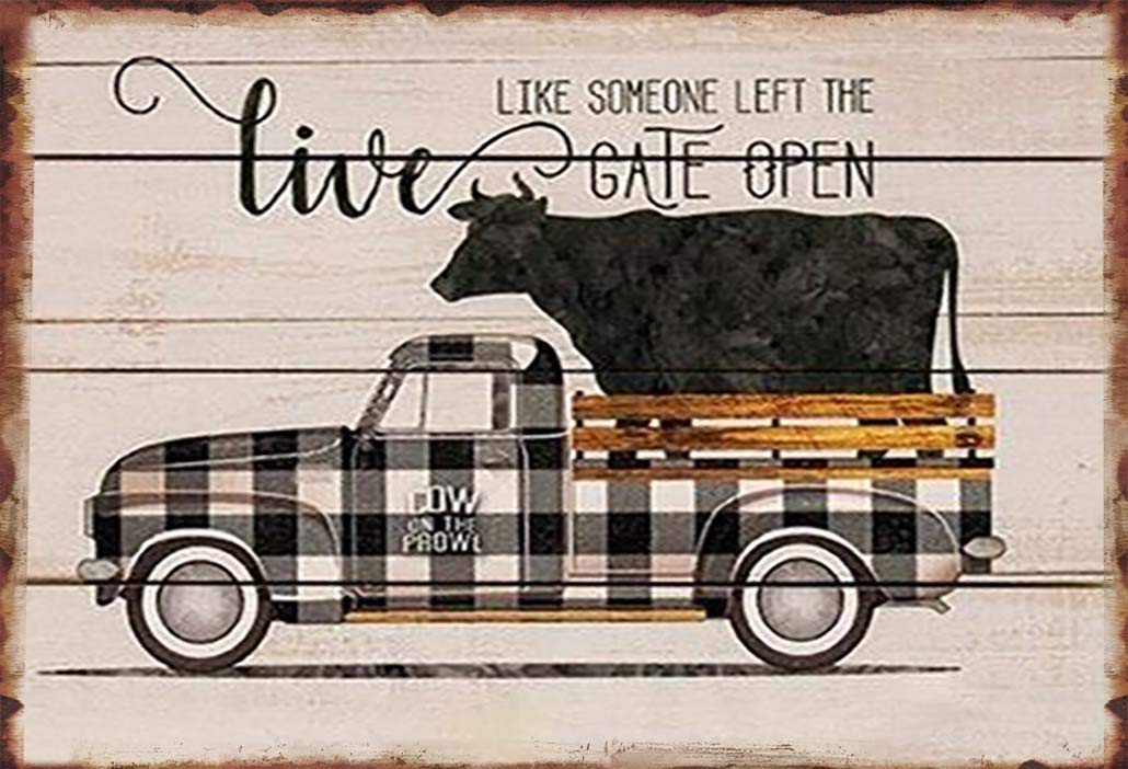 Black White Truck Buffalo Check Cow Pallet Poster Retro Painting Tin Sign for Street Garage Family Restaurant Cafe Bar People Cave Farm Wall Decoration Crafts Metal Tin Sign 8x12inch