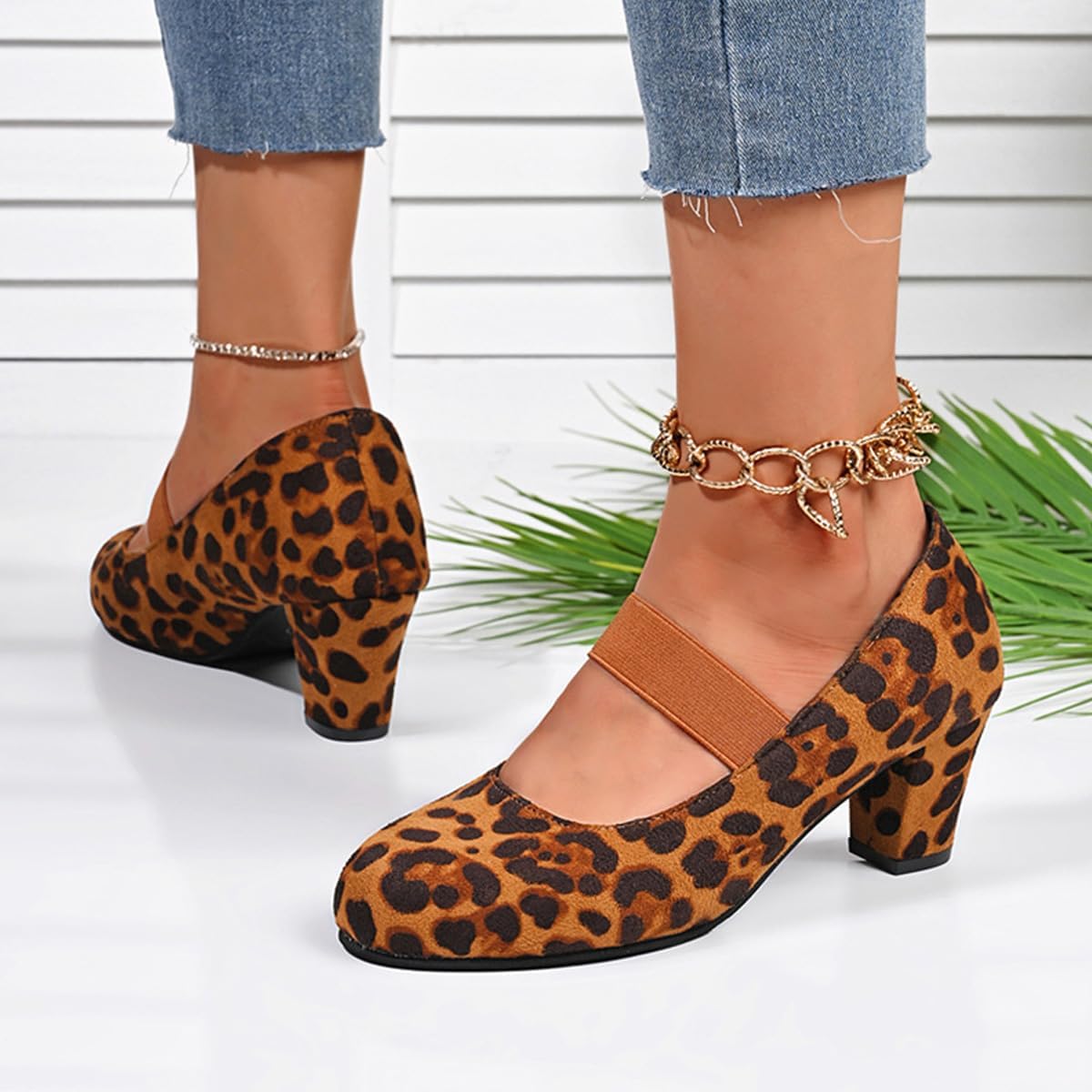 Tacones altos casuales con correa cruzada para mujer, tacones de bloque medio Mary Jane con correa al tobillo, zapatos de corte para mujer, zapatos de trabajo de apoyo cómodo, negro, 40 EU