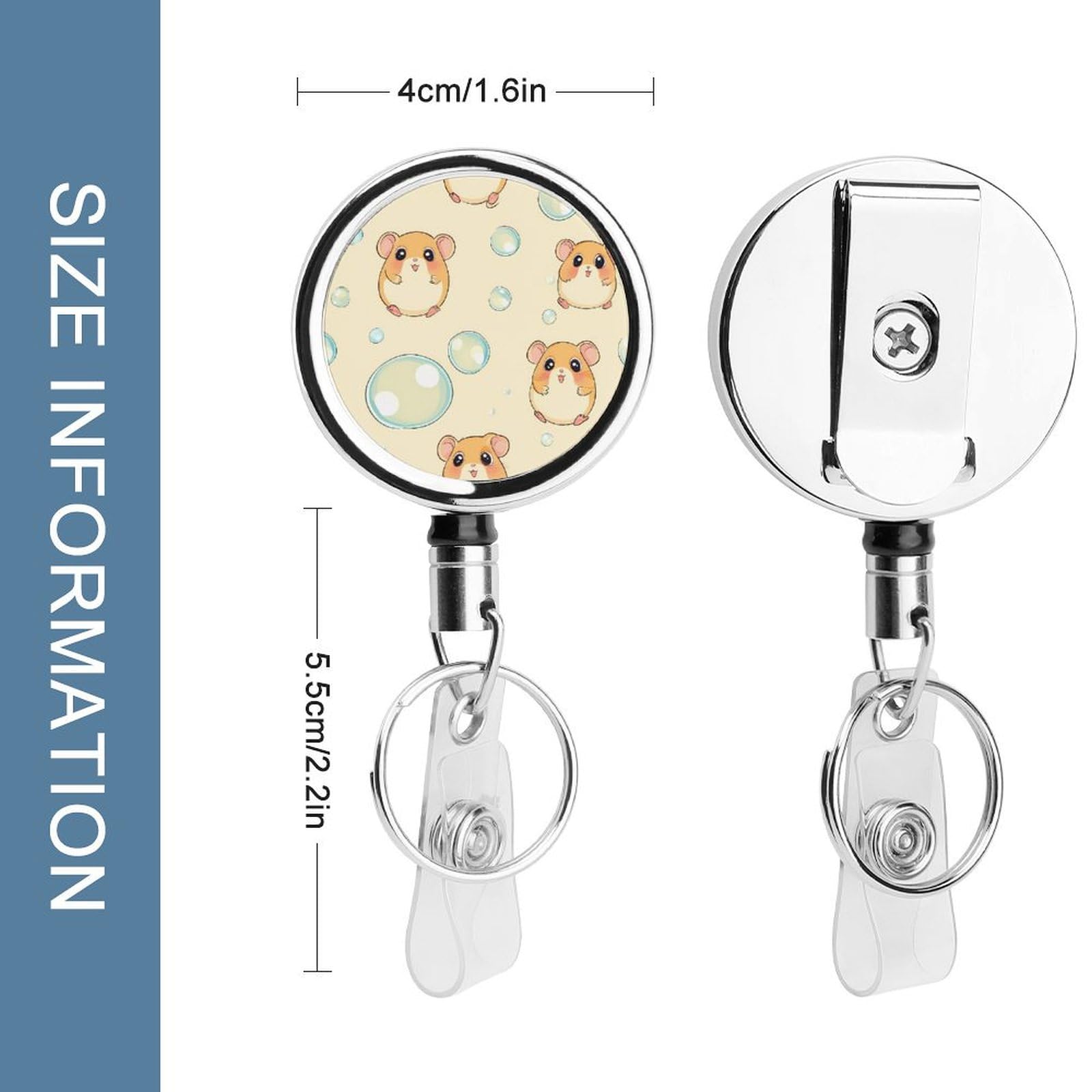 Cute Hamster Retractable Badge Holder Metal ID Name Holder Key Ring with Belt Clip