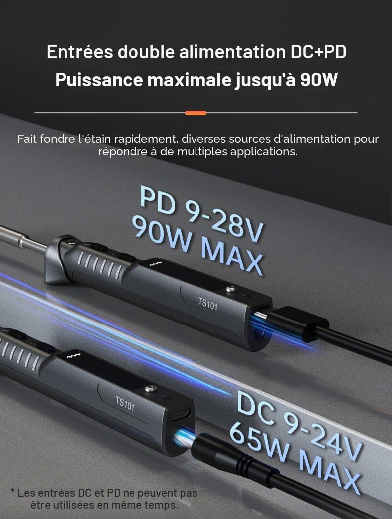 MINIWARE TS101 Fer à souder Appareil de soudage BC2 Tips Portable Digit DC5525 USB-C 90W Température réglable 50-400℃ Original Digital OLED Programmable