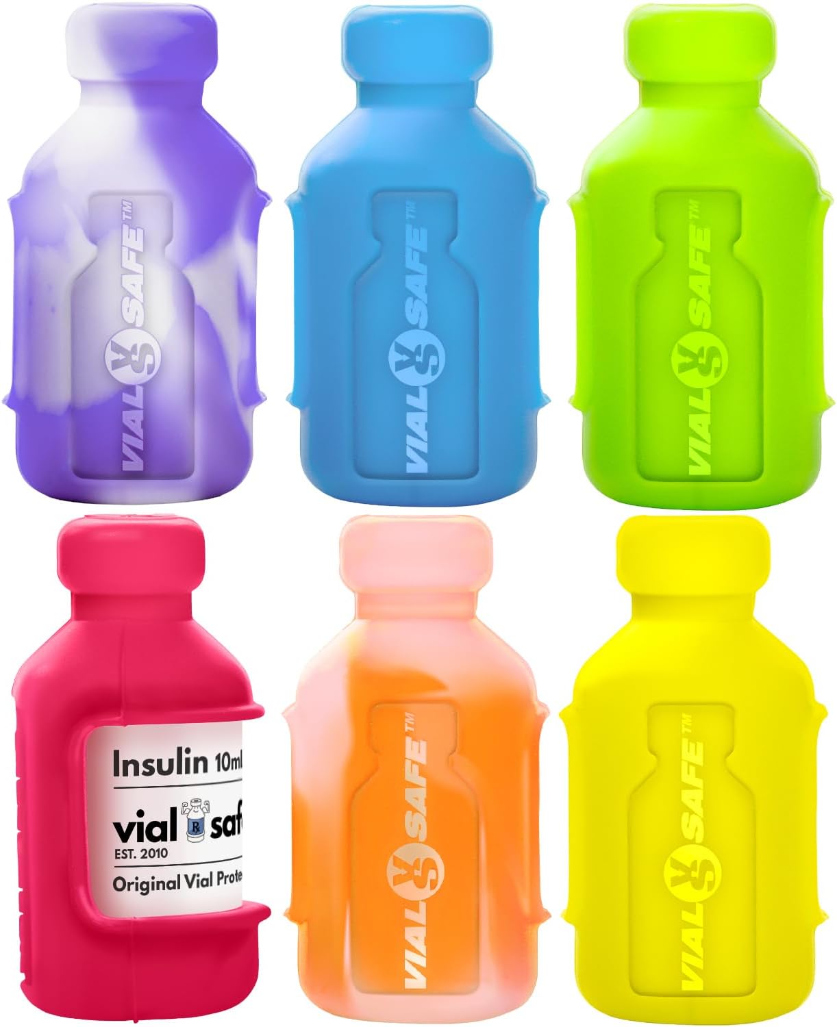 VIAL SAFE The Original Insulin Vial Protector | Durable Vial Case | Silicone Insulin Vial Protector, Insulin Bottle Protector, Fits 10mL Humalog/Humulin/NovoLog/NovoRapid/Novolin, 6-Pack, Pride Colors