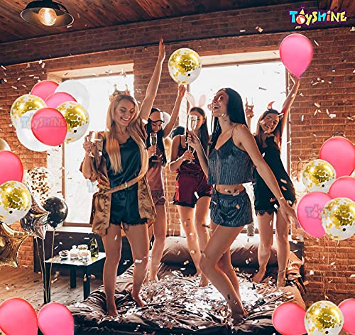 Image of Toyshine 86 Pcs Balloon Party Decoration Combo | 25 White, 25 Pink, 25 Red Metallic, 10 Confetti Balloons, 1 Tape for Birthday, Anniversary Theme Party