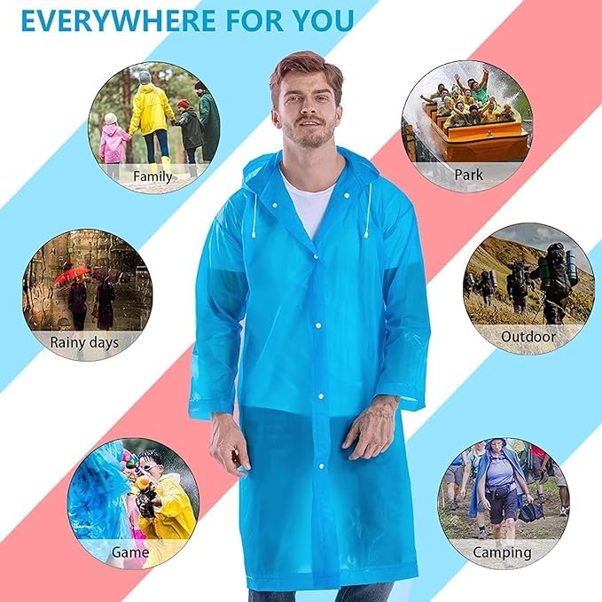 Image of EVA Waterproof Rain Coat Hooded Universal Outdoor Water Resistant Portable Suit for Men Women Boys & Girls 1 Pc