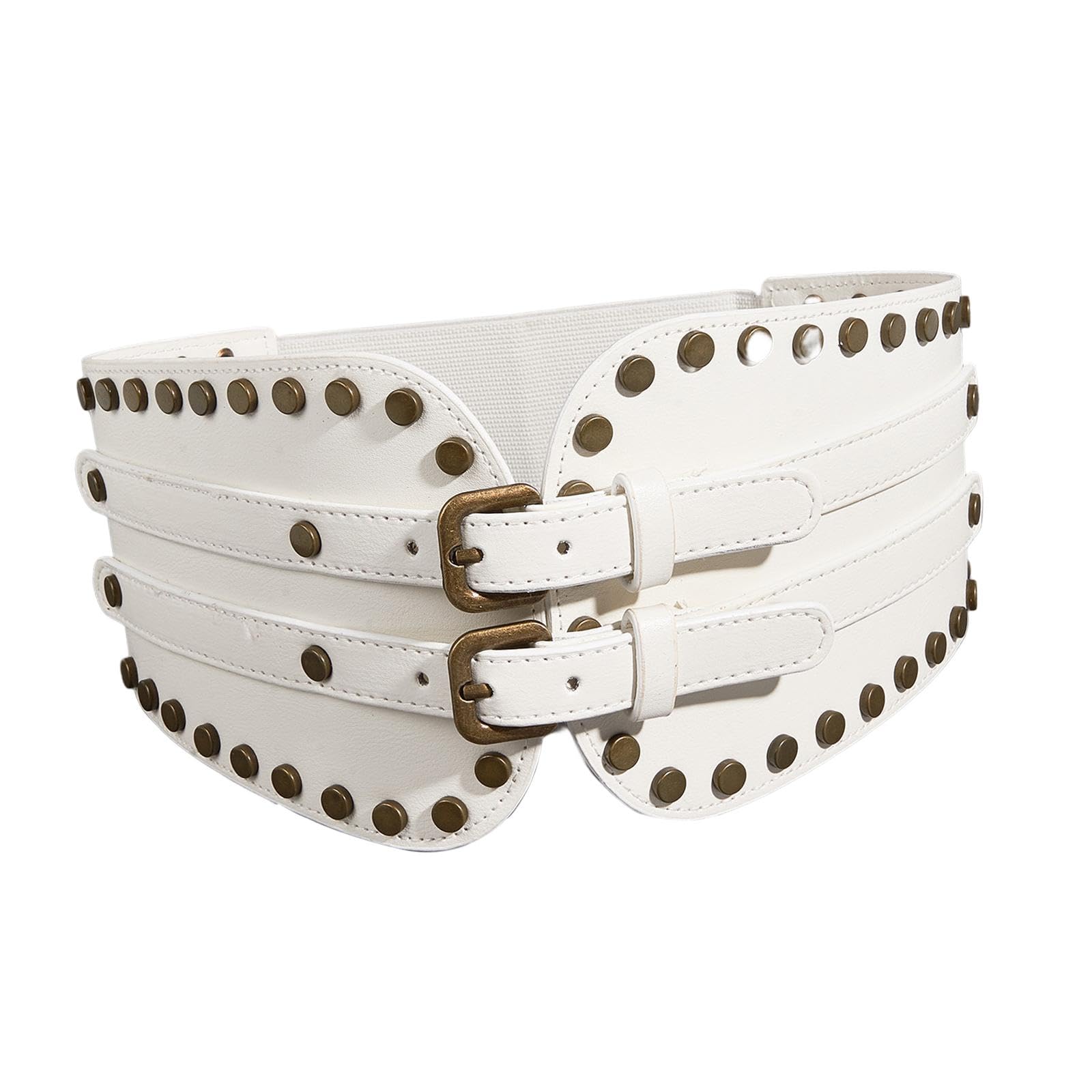 Elastic Waist Belt PU Leather Cinch Dress Waistband for Shirts Girls Costume white-image-21
