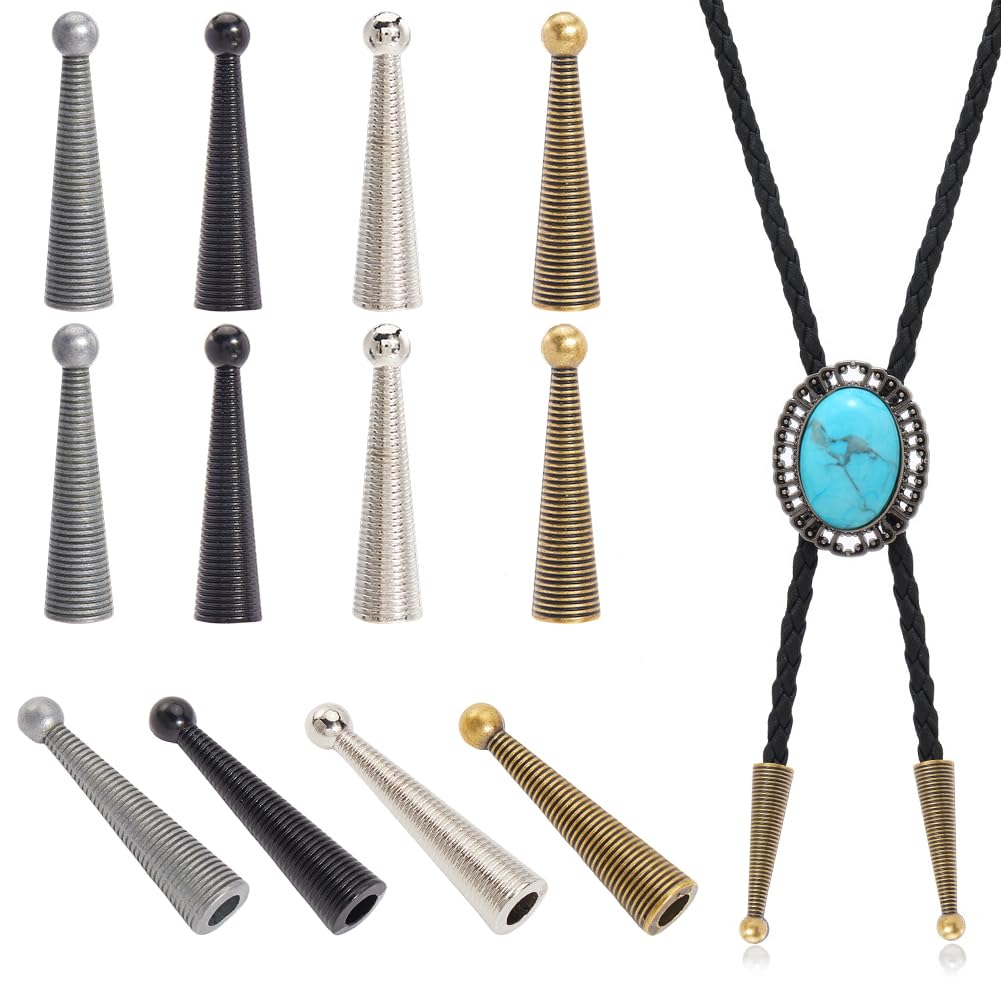 GORGECRAFT 16Pcs 4 Colors Bolo Tie Cord Ends Bulk Metal Alloy Antique Silver Bronze Black Replacement Cords End Caps Tips for DIY Crafting Bolo Ties Necklace Bracelet Jewelry Making