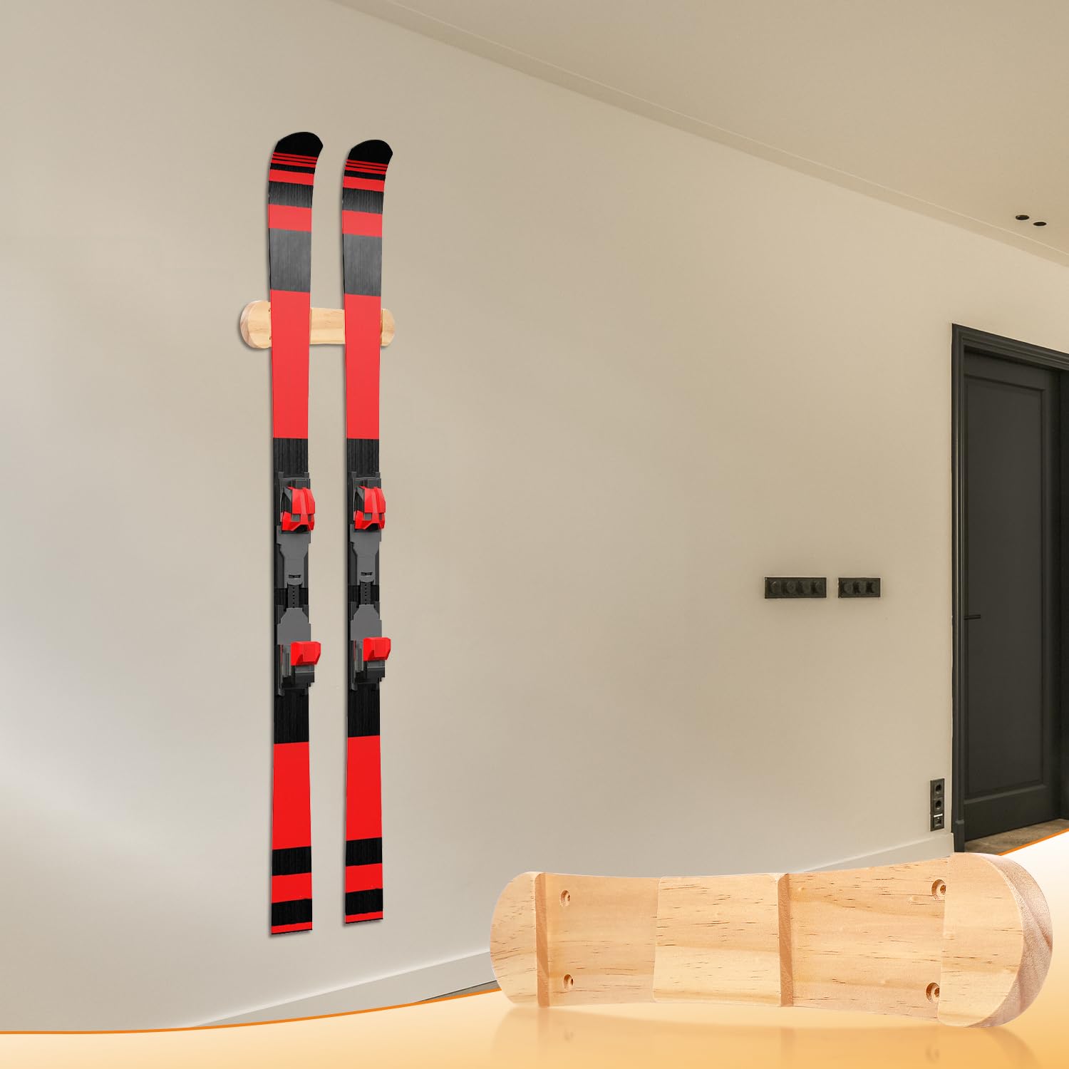 PEUTIER Portaesquís de Madera Minimalista, Colgador de Pared para Snowboard Estante de Exhibición