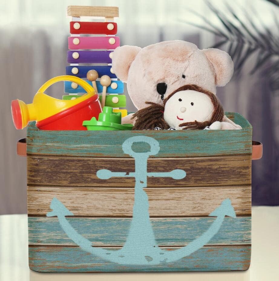 Miniatura 4 de Cestas de almacenamiento de ancla oceánica, cestas de tela para lavandería, de madera, rústica, temática náutica, cajas de almacenamiento, cajas