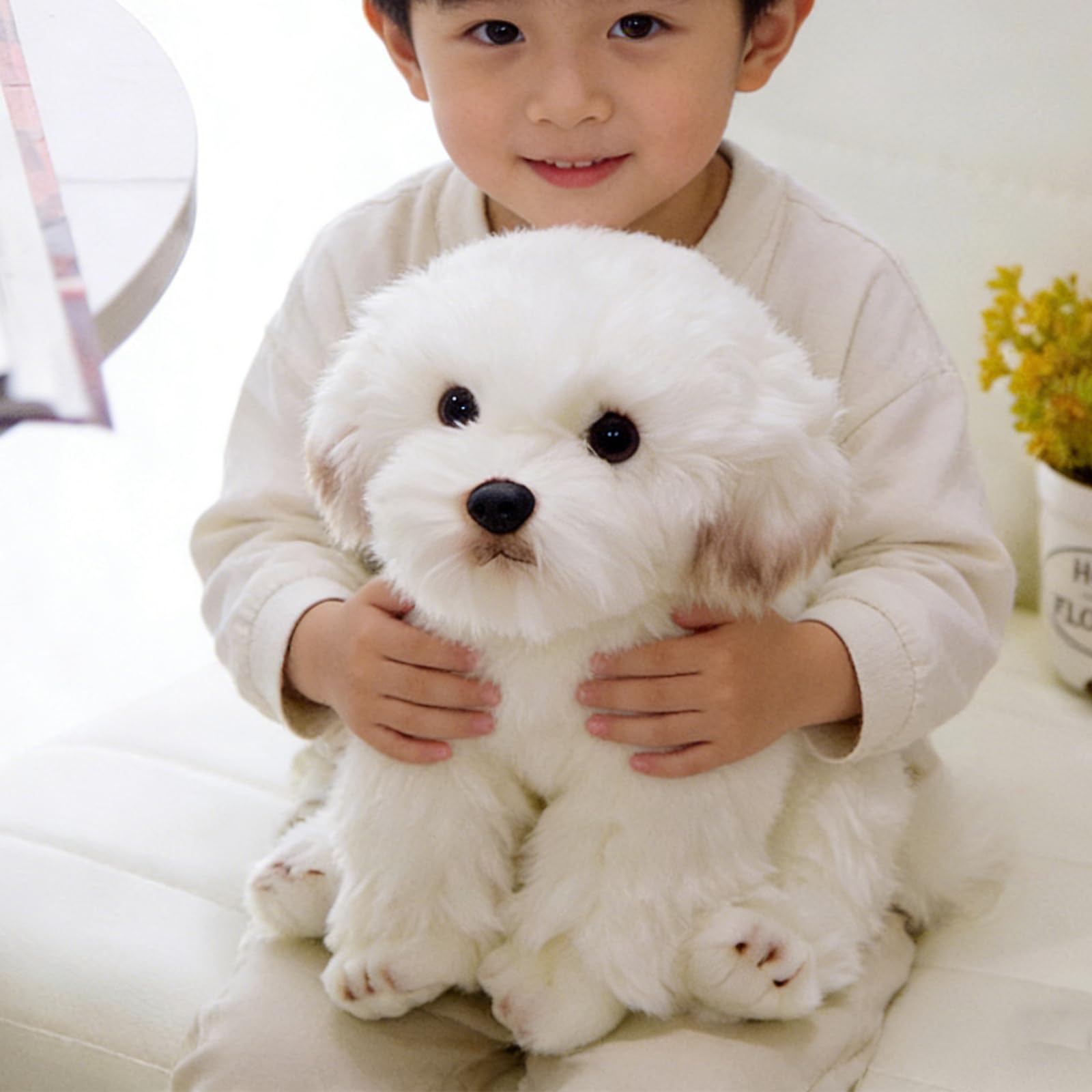 JORCEDI Plush Toy - Maltese Dog Teddy, Realistic Simulation Stuffed Animal Doll, Cute Soft Hug Pillow for Gift Birthday Home Decor (Large - Height 26cm/10.24inch)