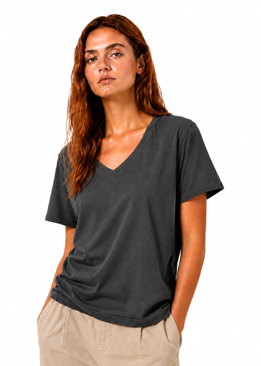 CLASSIC TEES Women V Neck Cotton T Shirt | Soft Breathable Half Sleeve Casual Tee | Regular Fit Solid Plain T-Shirt for Women & Girls (in, Alpha, S, Regular, Grey)