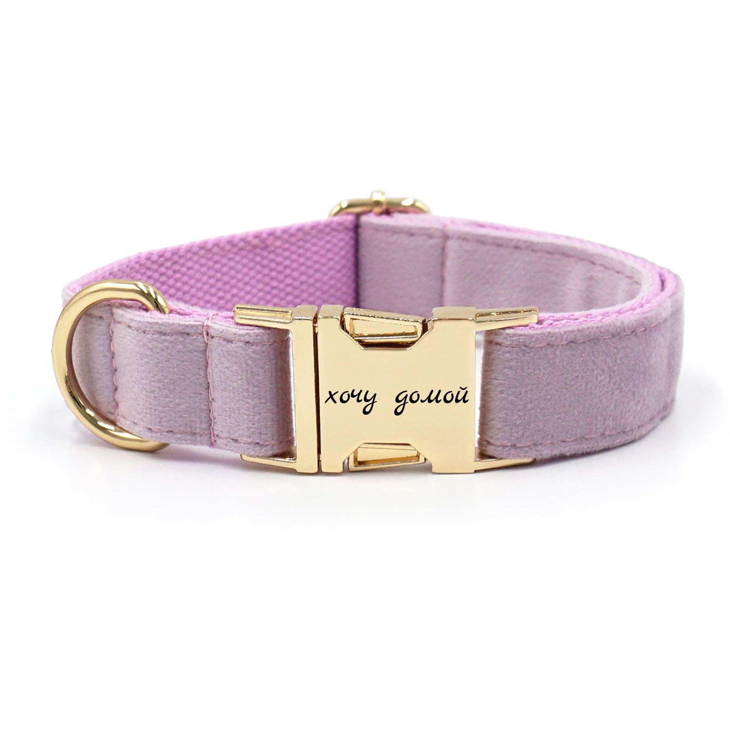Personalized Soft Dog Collar, Laser Engraved Metal Buckle Dog Tag, Adjustable Through D-Ring, and Colors(Lilac, M)