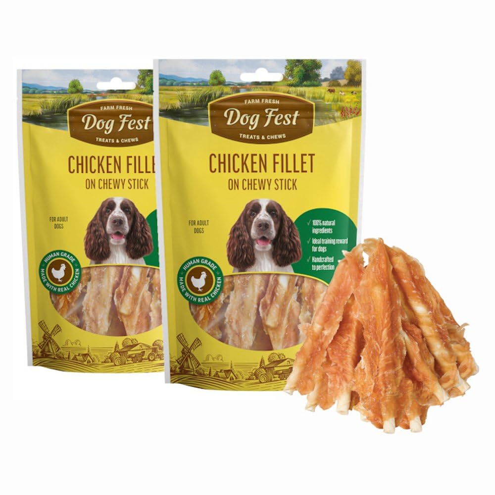 Dog Fest Chicken Fillet on Chewy Stick – Premium Dog Chews – High-Protein, Natural Treats – Grain-Free, Low-Fat Dog Snacks – Healthy and Delicious Dog Treats – 90g Pack