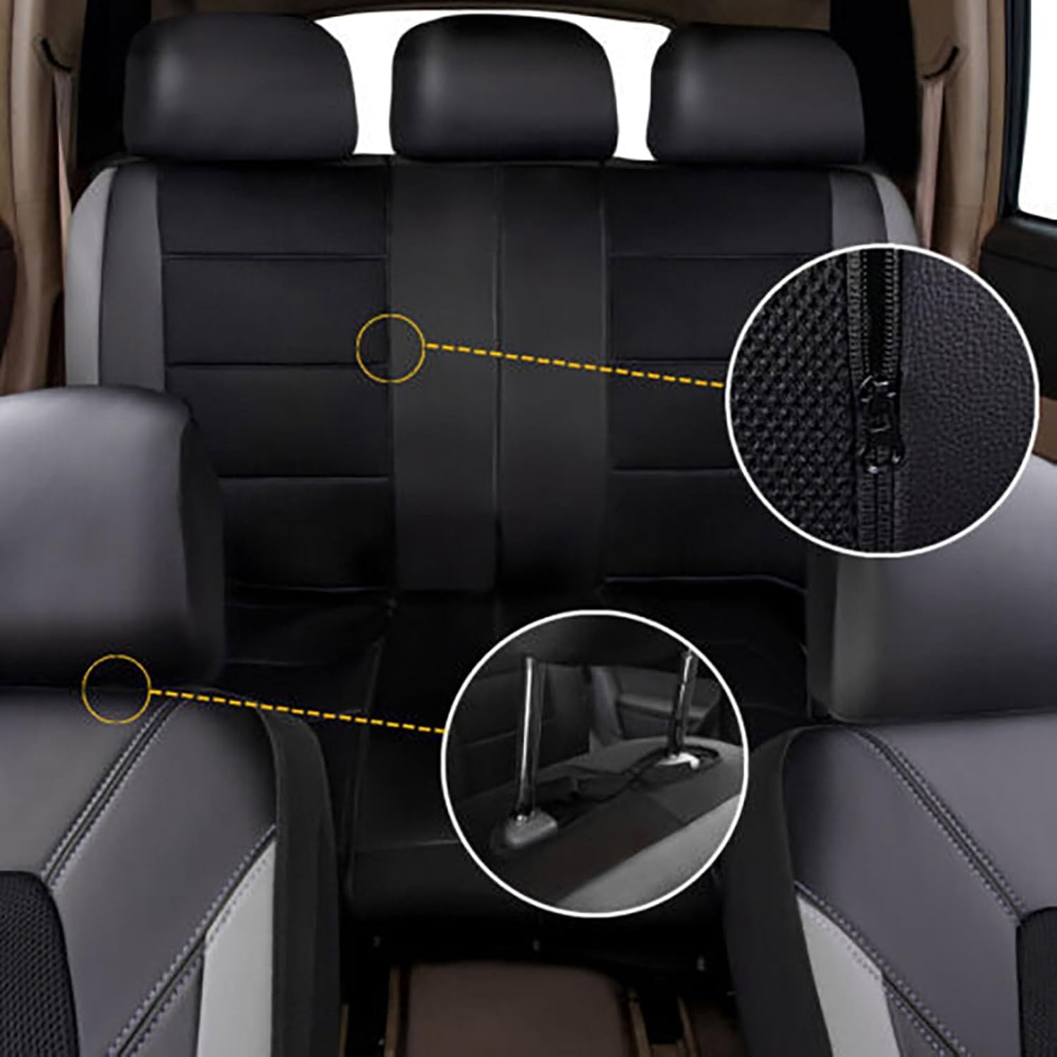 Luxury Car Seat Covers Full Set for Hyundai Kona 2000-2018 2019 2020 2021 2022 2023 2024, Seat Protectors Car Seat Cushion Waterproof Anti-Slip,Grey