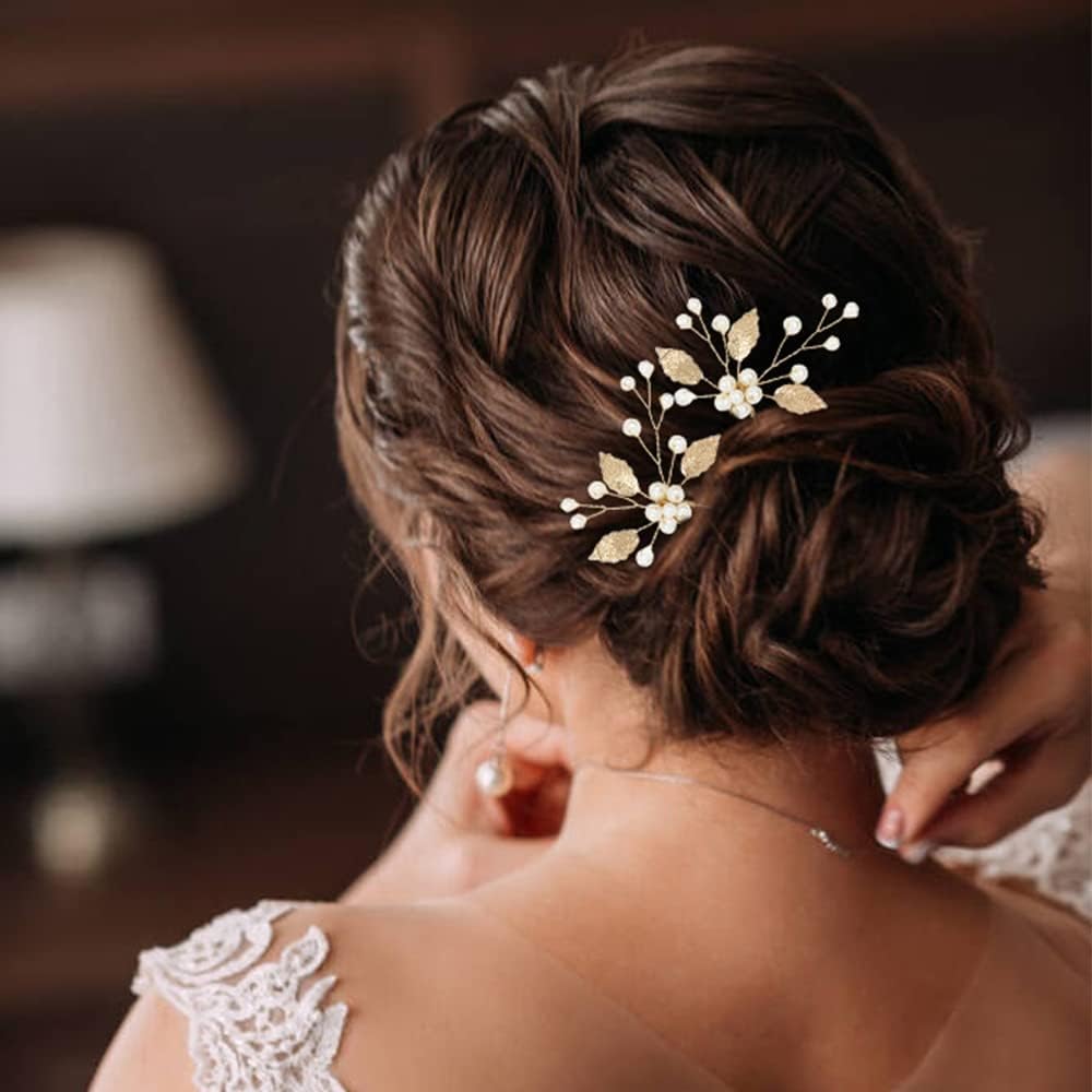 Wedding Hair Clip,5 PCS Bride Wedding Guest Hair Combs Rhinestone Hair Clip Pin Gold Bridal Headpiece Crystal Pearl Bridal Hair Barrettes Hairpins for Women Girls - Image 3
