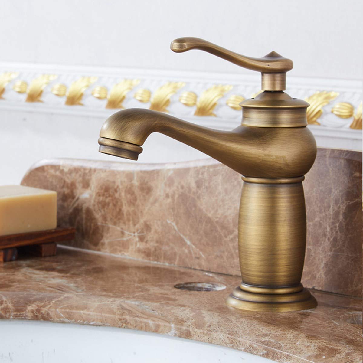 Grifo Grifo de Lavabo de baño Retro Grifos de Lavabo de latón Barra de Patio Grifos de Agua fría y Caliente (Color: A)