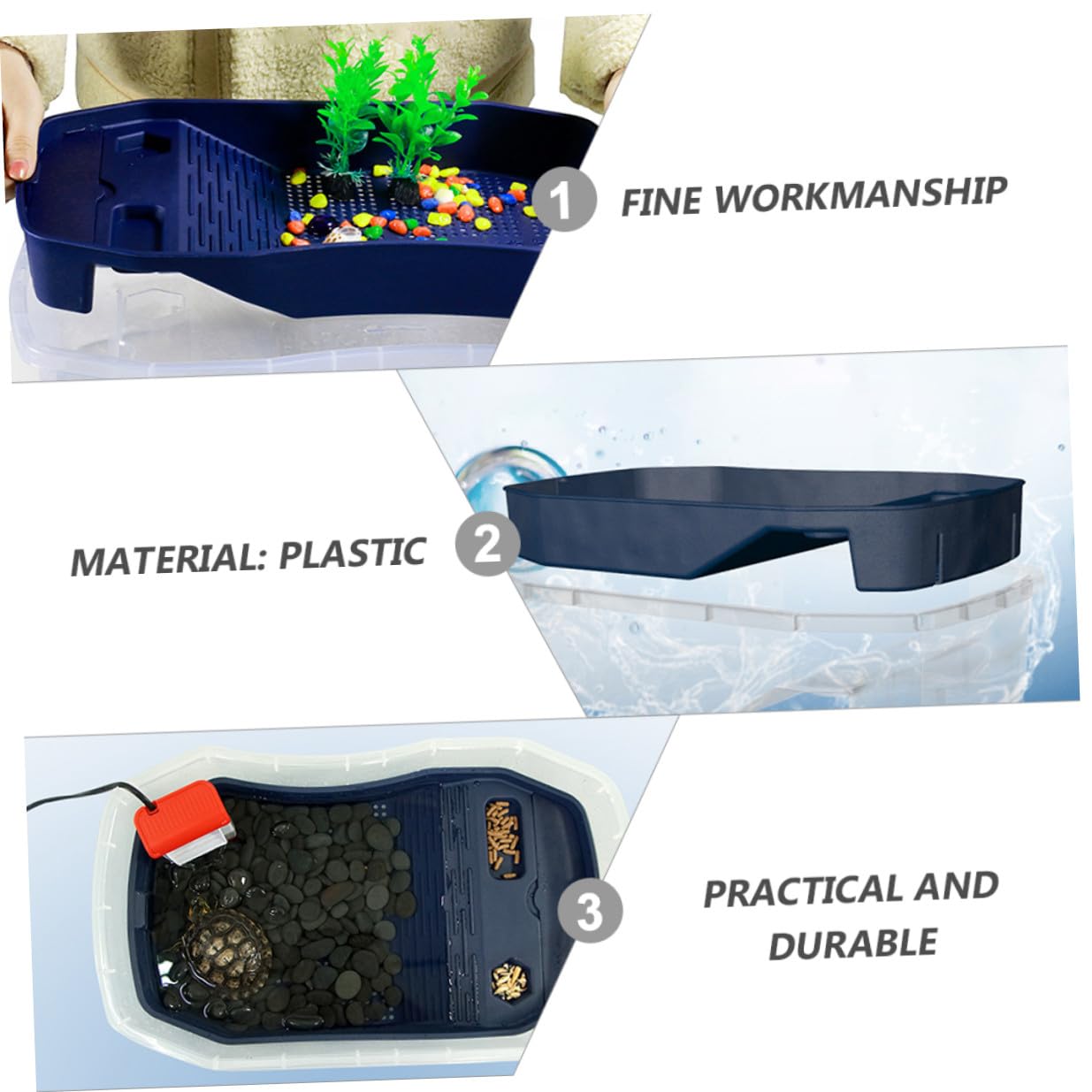 SHINEOFI Tanque para Tortugas Azul con Plataforma para Tomar Sol Doble Uso Agua y Tierra Terrario de Alimentación Resistente y Fácil de Limpiar para Mascotas Reptiles
