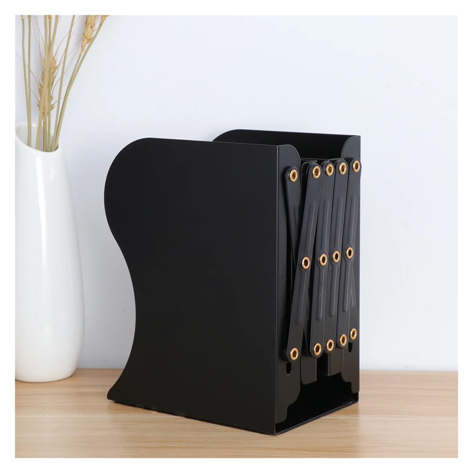 Verstellbare Buchstützen, Verstellbare, erweiterbare Buchstützen aus Metall, Schwarz und Weiß, 150 x 190 x 105–430 mm(Black)