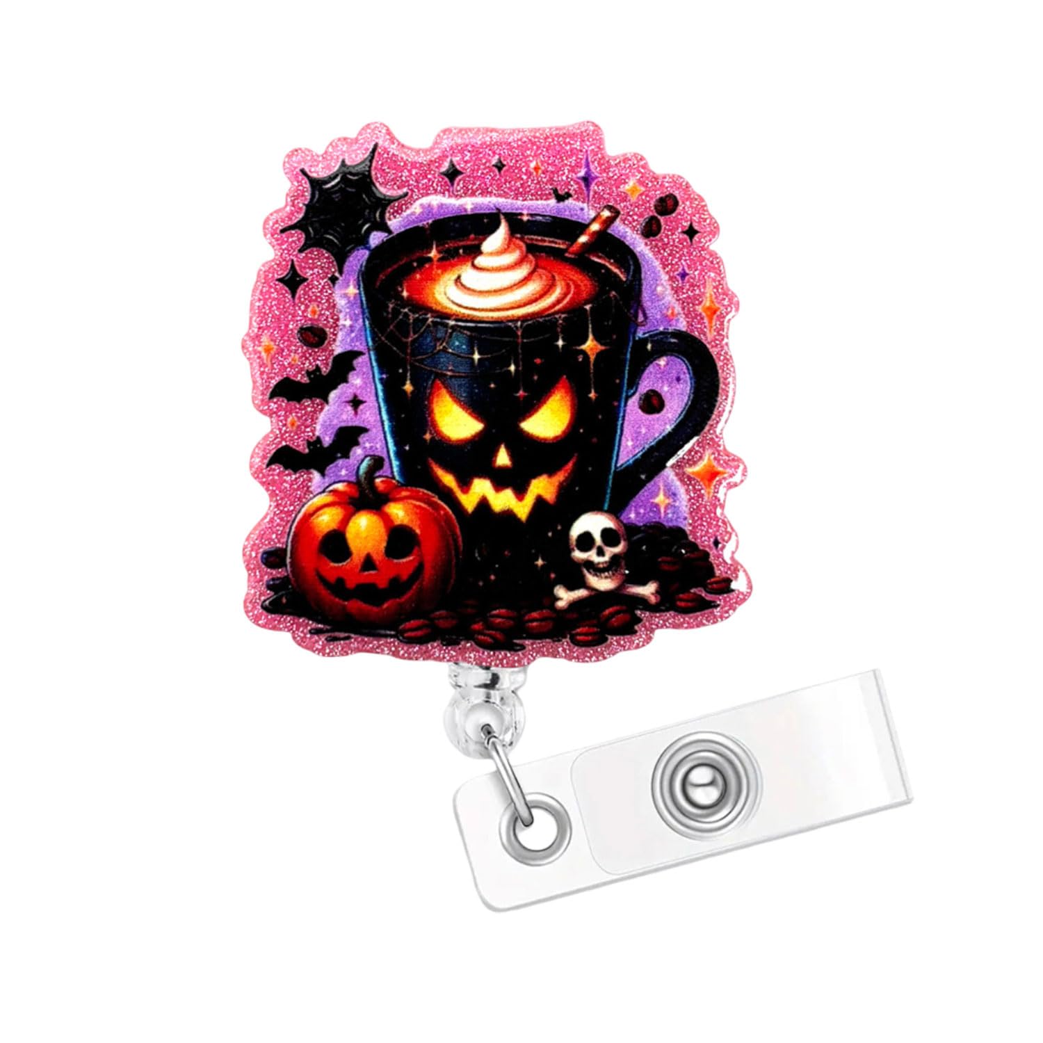 1 Pcs Halloween Ghost Pumpkin Badge Reel Retractable ID Name Card Badge Holders Spooky Skeleton Nurse Badge Holder Accessories for Doctor Student Healthcare Worker Office Decorative