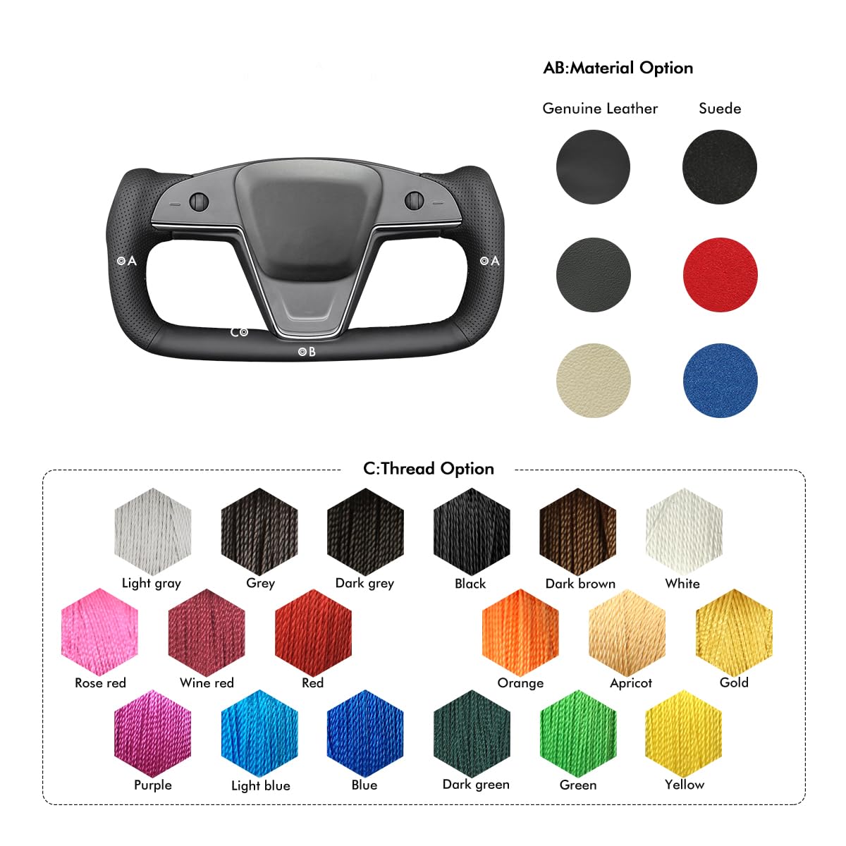 MEWANT Funda de Volante para Yoke Style Steering Wheel para Tesla Model S 2021-2023 / Model X 2021-2023 Cubierta de Volante | Style Steering Wheel / Tesla Model S 2021-2023 / Model X 2021-2023 Yoke Transpirable Para Volantes Calefactados Duradero