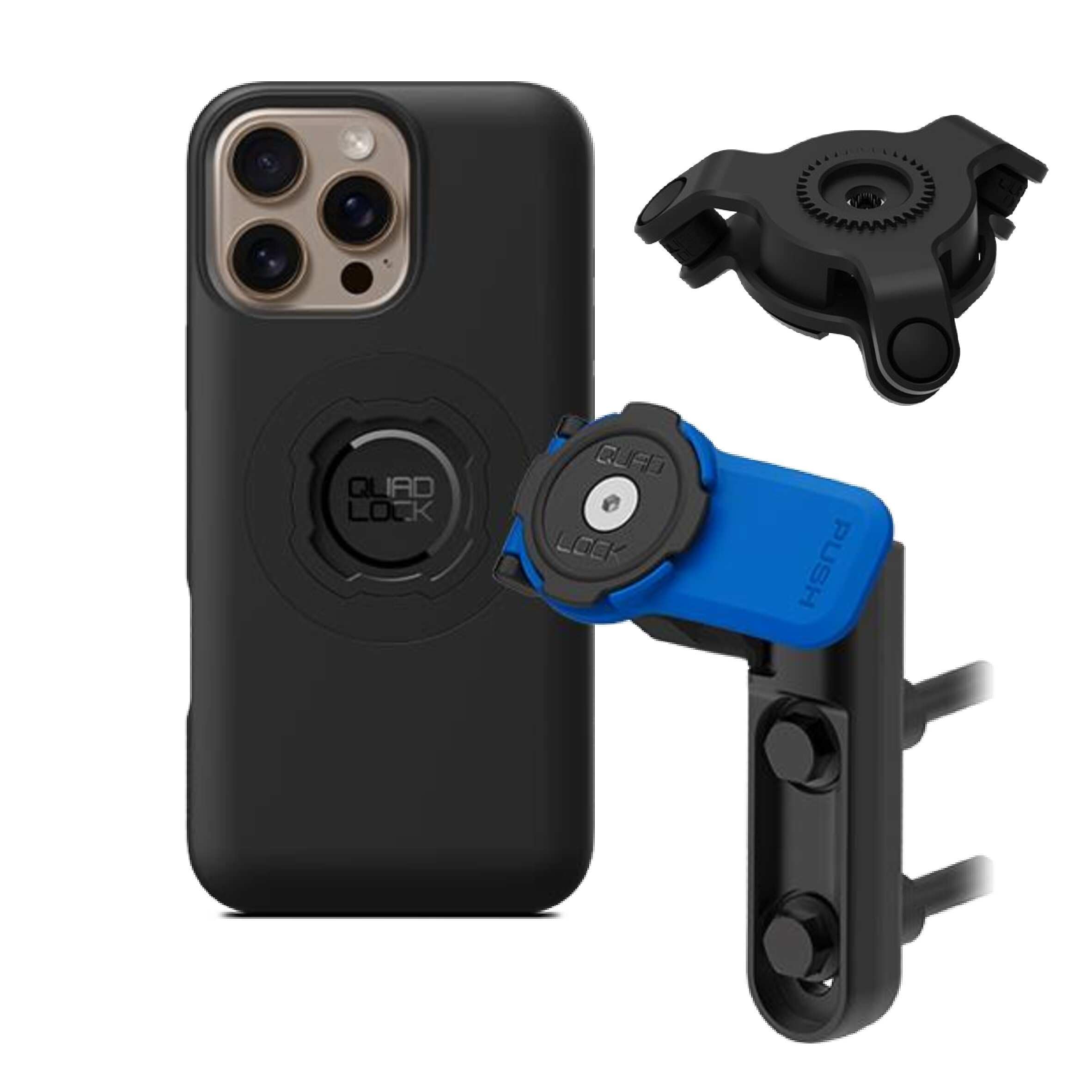 Quad Lock Brake/Clutch Motorcycle Phone Mount with Vibration Dampener and MAG Phone Case for iPhone 16 Pro Max