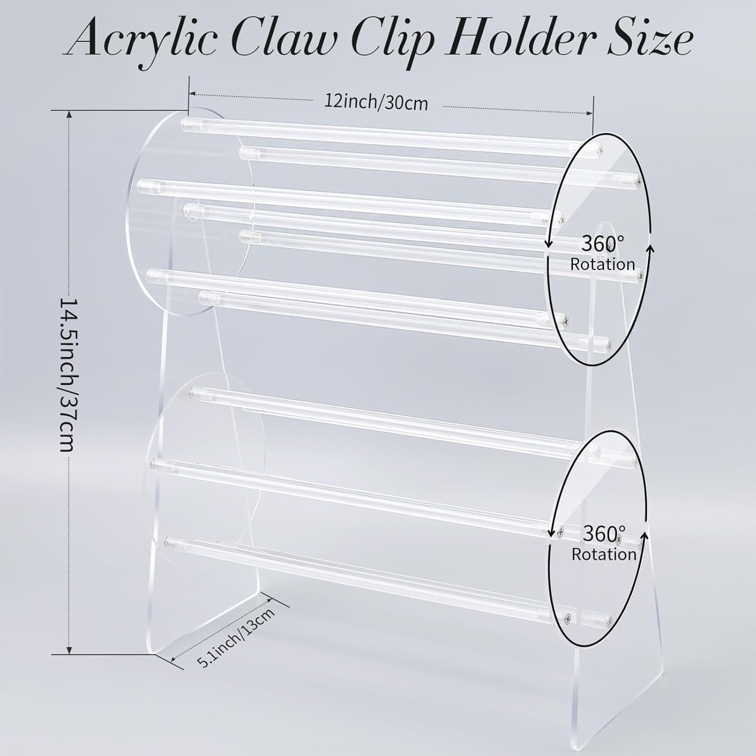 360° Rotating Hair Claw Clip Organizer – Portable Display Stand with Hooks for Claw Clips, Barrettes & Hair Accessories – Dressing Table Storage Case for Women & Girls