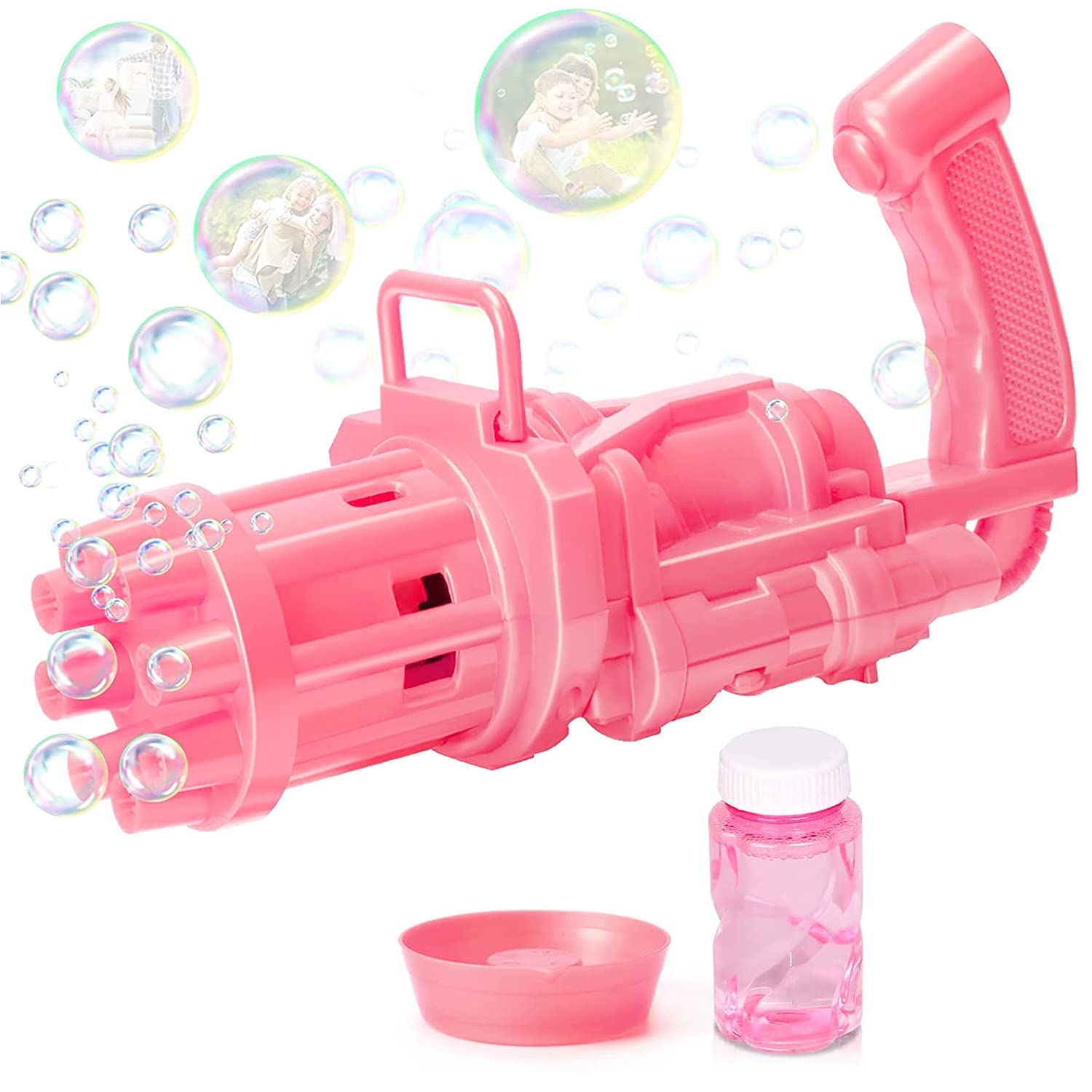 MANVIBubble Gun for Kids, Automatic Bubble Maker Gun, Bubble Gun with Bubble Solutions, Electric Bubble Machine for Kids, as 2021 Best Gifts for Boys and Girls (Pink)