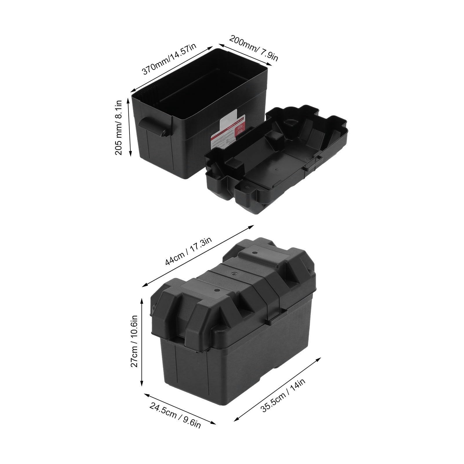 Boîte à Batterie Universelle Grande Capacité en ABS, Boîte de Protection et Stockage de Batterie Marine avec Sangle de Fixation, pour Bateau Camion Automobile, Noir