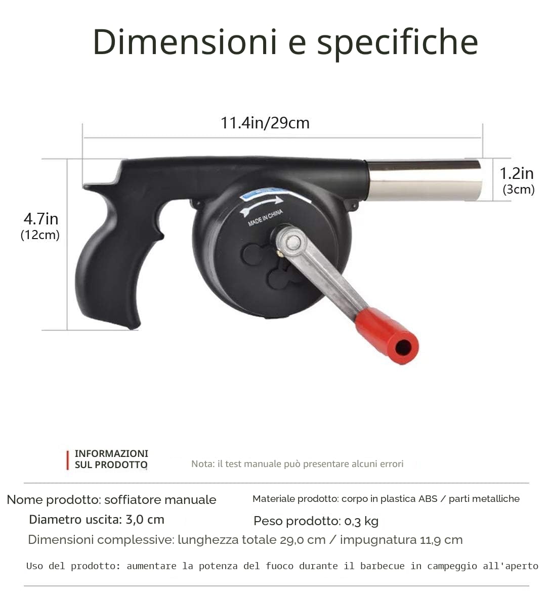 Soffiatori a manovella,Ventilatore manuale per barbecue ， Ventilatore per barbecue ， Adatto per cucinare all'aperto, barbecue, camino