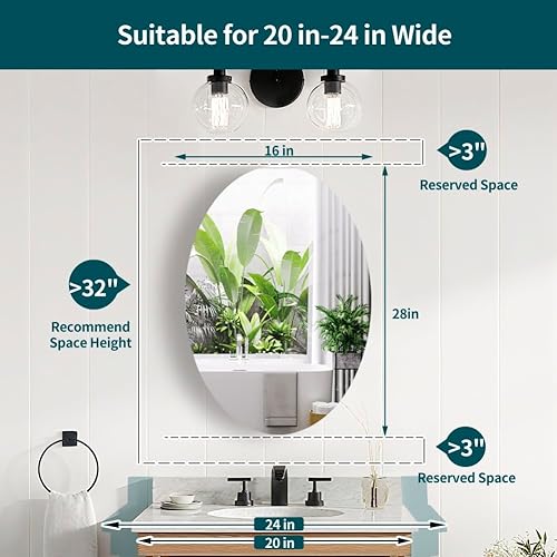 Miniatura 8 de Movo Botiquín ovalado con espejo, 18 x 26 pulgadas, sin marco, para baño con espejo, instalación montada en superficie solamente
