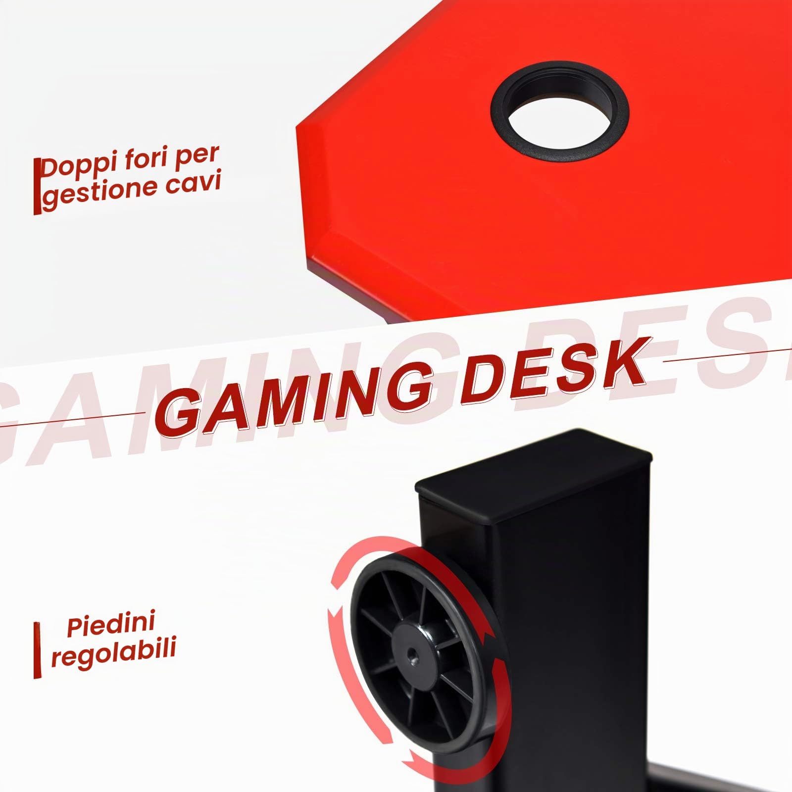 GIANTEX Scrivania Gaming a forma di Z, Scrivania Grande 120x60x76 cm, Scrivania da Gioco con Supporto per Bevande, Tavolo per Gaming o Computer, Ergonomica, Nero+Rosso