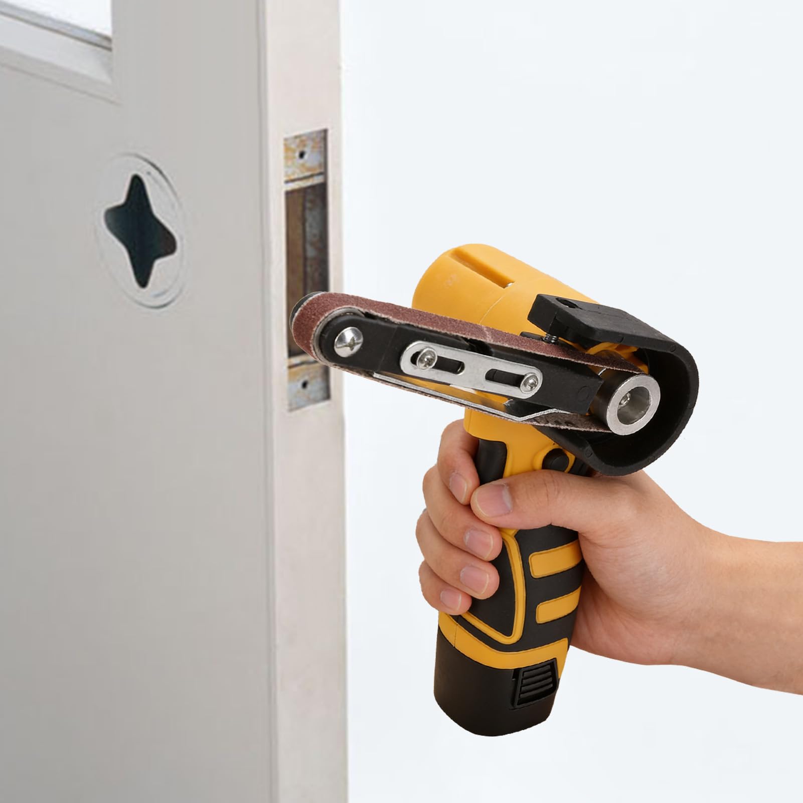 Weytoll Levigatrice a nastro senza fili da 16,8 V, 7000 giri/min, mini levigatrice a nastro con 10 nastri abrasivi in ​​ossido di alluminio, 2 batterie da 1500 mAh per legno, metallo e plastica