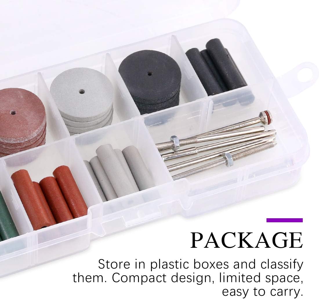 Swpeet 46Pcs Polishing Wheels Kit, 40Pcs 4 Colors Mixed Lab Beauty Silicone Rubber Polishing Wheels and Polishing Particle + 6 Mandrel Shank Perfect for Rotary Hand Pieces Rotary Tool