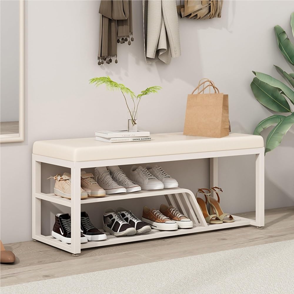 IvyLoutish Entryway Shoe Organizer Rack Bench with Shoe Storage for Front Door Entrance with Cushion for Closet Living Room Foyer Hallway,Ideal for Home