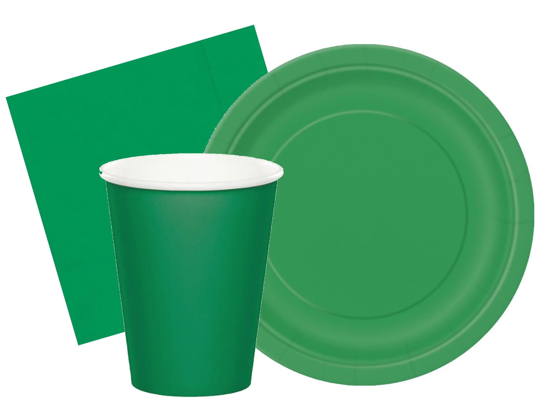 Kit festa di compleanno tinta unita color Verde smeraldo per 50 persone eco-friendly (50 piatti di carta ⌀ 23 cm, 50 bicchieri di carta 200 ml, 50 tovaglioli di carta 33x33 cm)