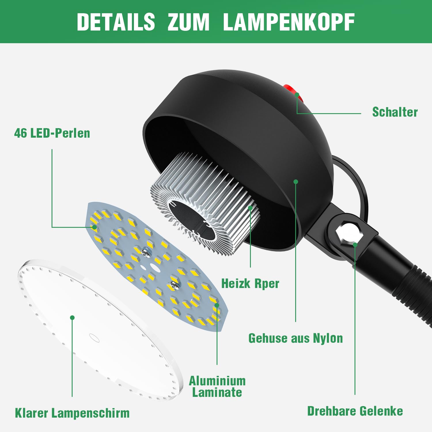 Magnetische LED Drehmaschine Lampe Maschinenlampe mit Magnetfuß 10W 1100 Lumen Flexibel Wasserdicht Arm Drehmaschine Lampe für Nähmaschine Drehbank Fräsen Bohrmaschine Industrielle Beleuchtung （6000K）