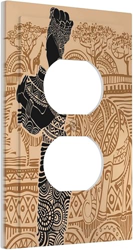 Placa de pared con dispositivo dúplex de 1 cuadrilla para mujer africana, cubierta de interruptor de luz de elefantes, placa frontal eléctrica para