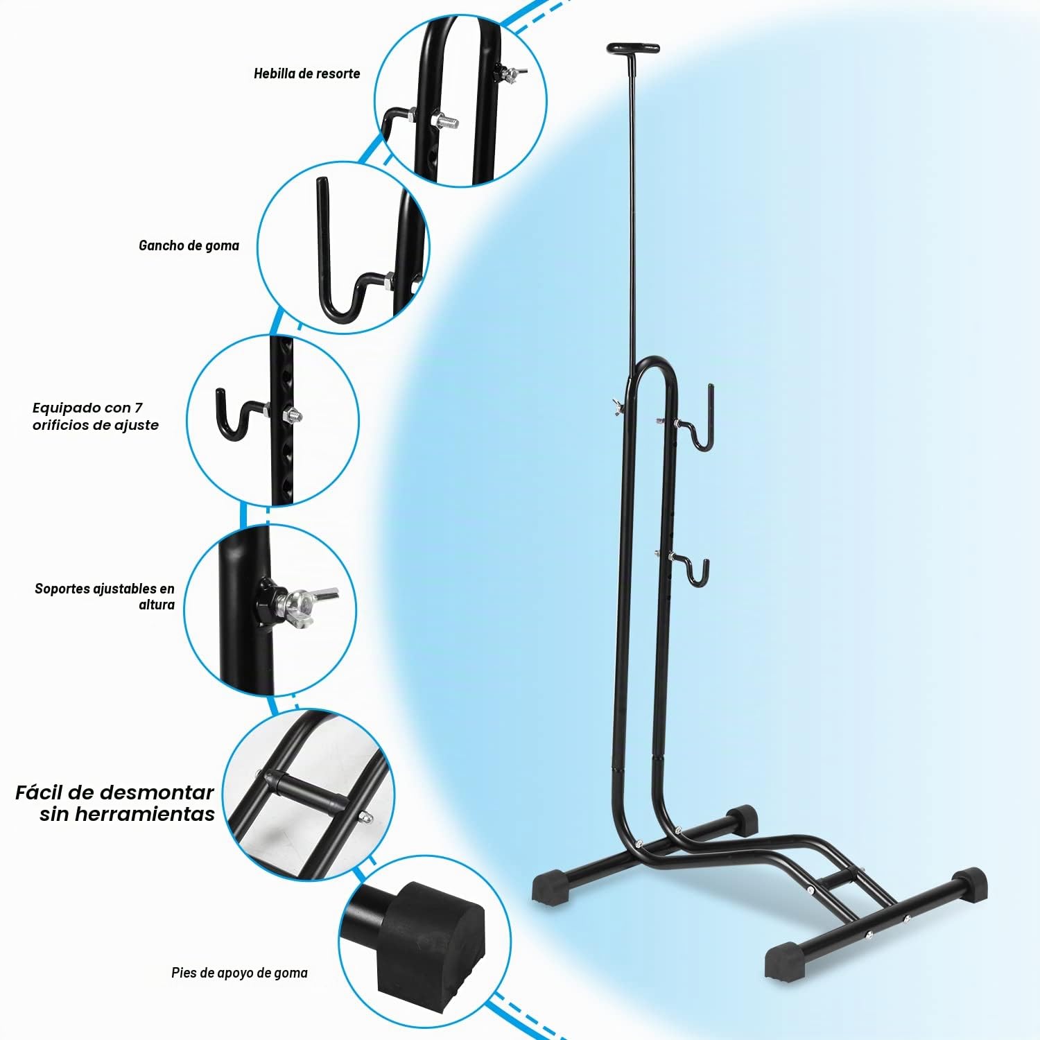 Soporte para bicicletas 3 en 1, soporte de mantenimiento para bicicletas ajustable en altura con suspensión horizontal y vertical, antideslizante, soporte de hasta 7 cm para bicicletas de
