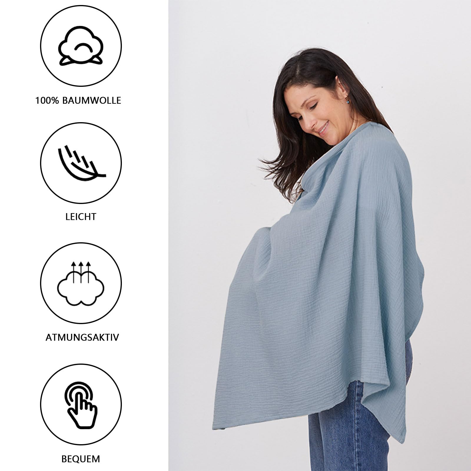 Copri Allattamento In Mussola - Grembiule Regolabile 75x95 Cm, Color Cachi, Morbido E Traspirante - Foto 2