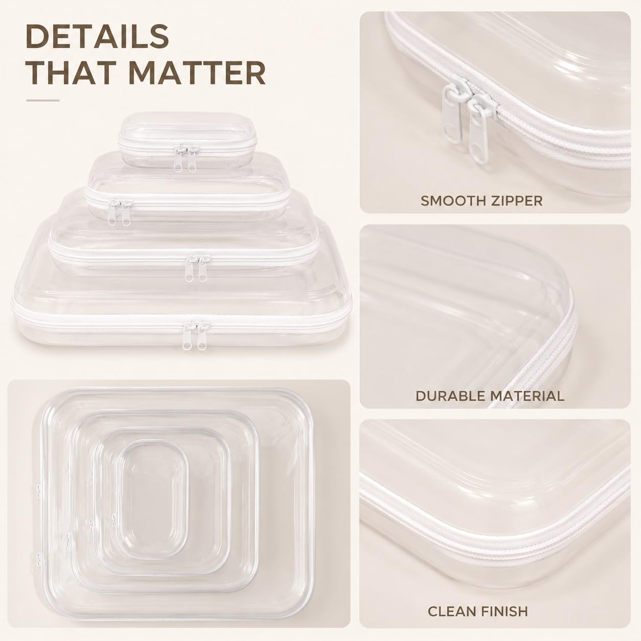 4 Piezas Beauty Case Rigido Trasparente con Dppie Cerniere | Custodia di Plastica Borsa Rigida Trasparente Portagomitoli Impermeabile per Cosmetici, Giocattoli e Articoli da Toeletta