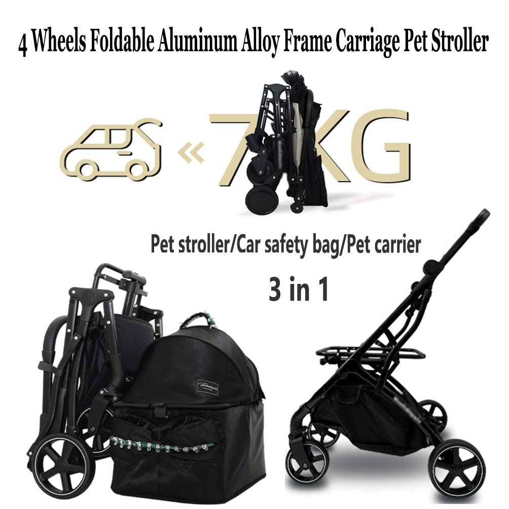 Carritos para Perros Cochecito Plegable para Mascotas para Gatos Y Perros - Cochecito para Correr De Viaje para Mascotas con Adorno De Lazo Negro - Carrito para Mascotas De Lujo con 4 Ruedas