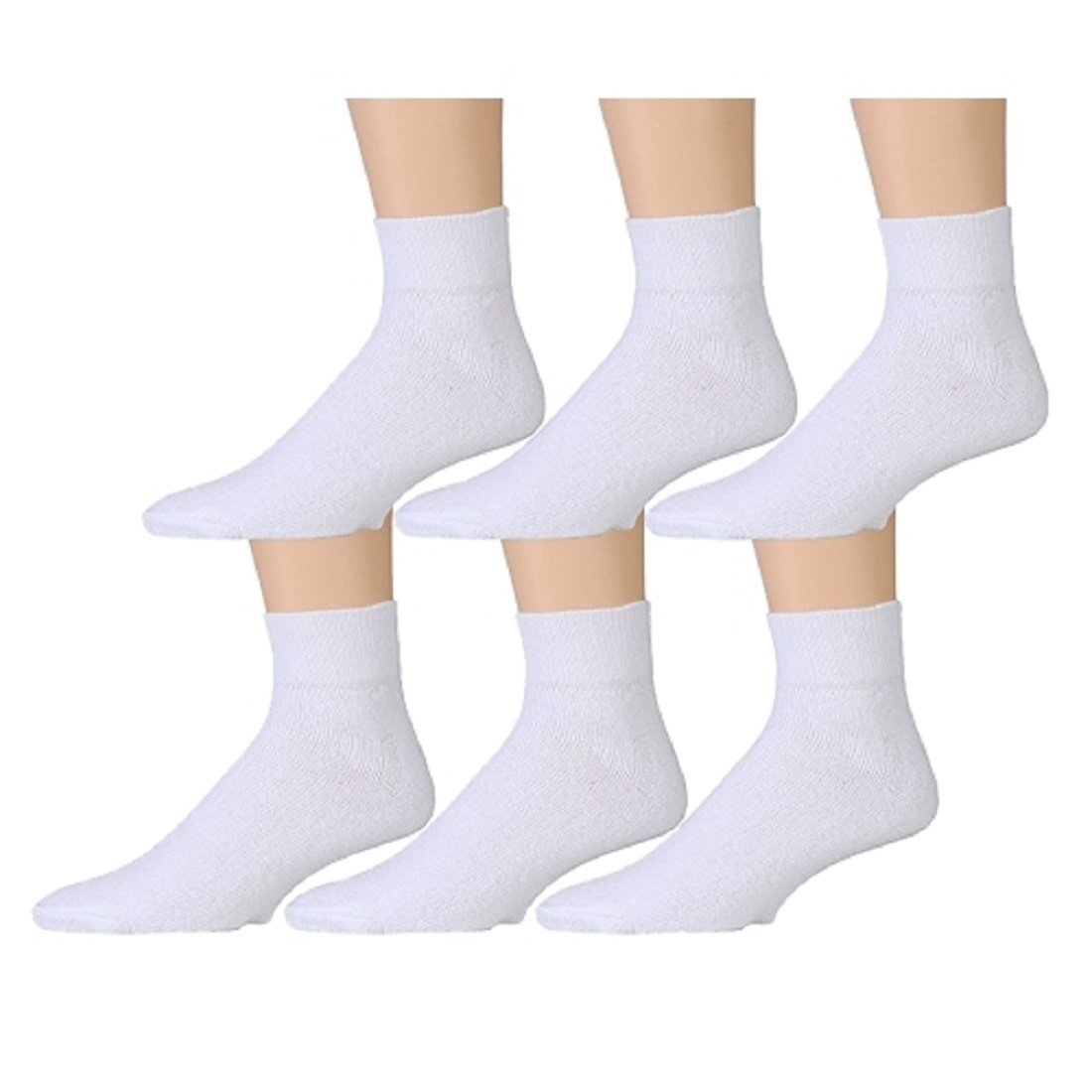 6 Pairs Value Pack of Wholesale Sock Deals Womens Ankle Socks, White, 9-11
