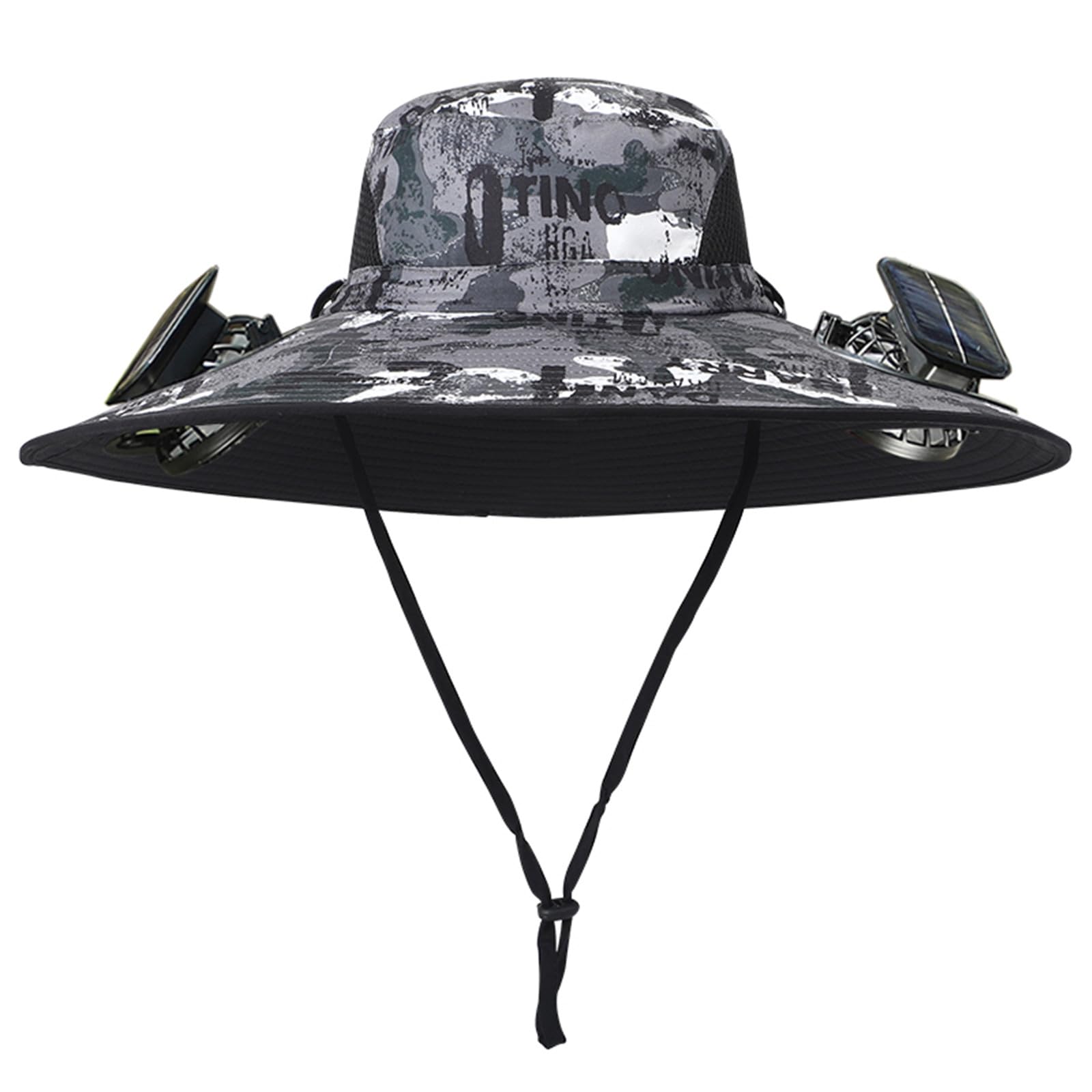 XIUNYIE Wide Brim Sun Hat with 2 Solar Fan Waterproof Breathable Bucket Hat for Men Women for Hiking Fishing Camping Outdoor, Scrawl a, One Size