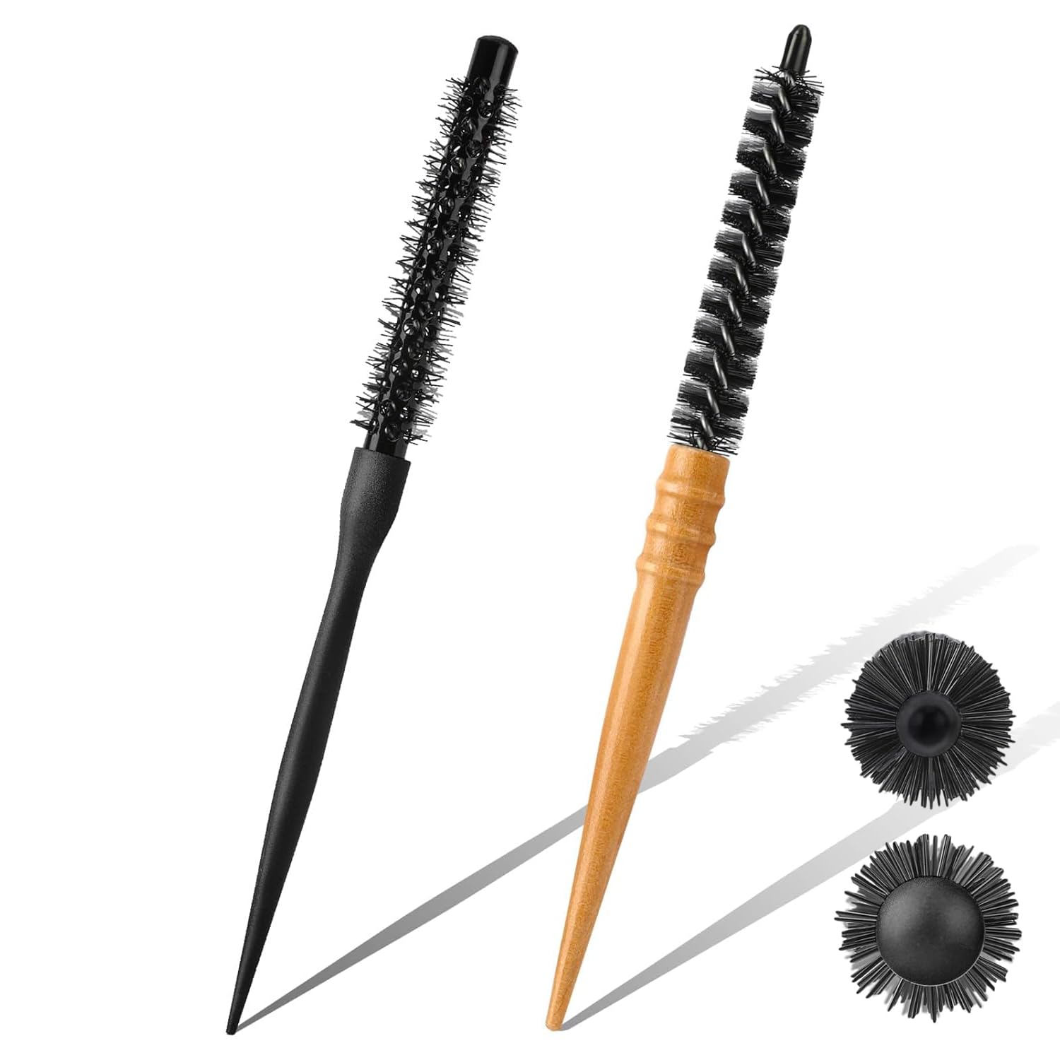 ALANX Small Round Brush for Blow Drying Mini Round Brush Roller Quiff Hair Wooden Nylon Hair Brush Comb Hairdressing Professional Hair Styling for Short Hair,Bangs,Beard,Curling Care (2 Styles)