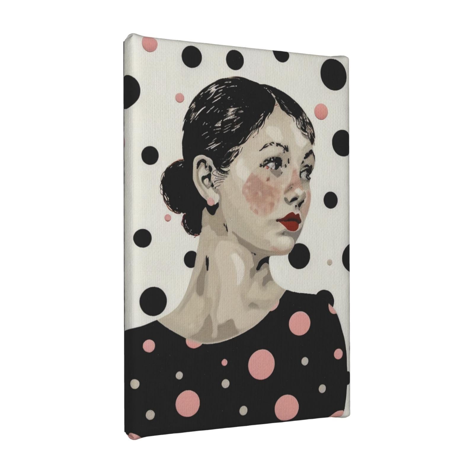 YKLJG Polka Dot Printed Wall Art Canvas Painting 20x30 CM Wooden Framed Picture Painting Artwork Prints for Bedroom Kitchen Home Office Decor