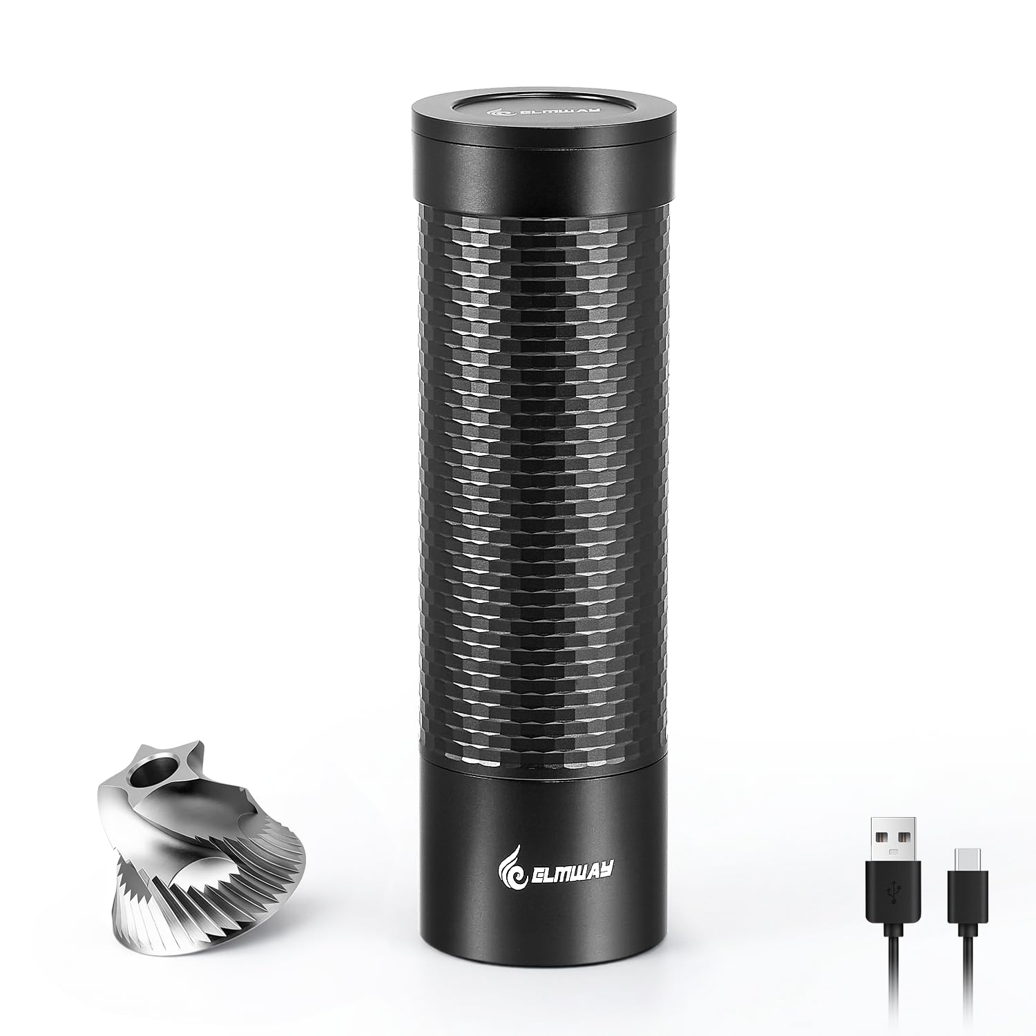 ELMWAY Honeycomb Portable Electric Coffee Grinder, 5-Star Stainless Steel Burr, Metal Body, One-Touch Auto-Stop, with Travel Case for Espresso, Moka Pot, Pour Over & French Press, Black