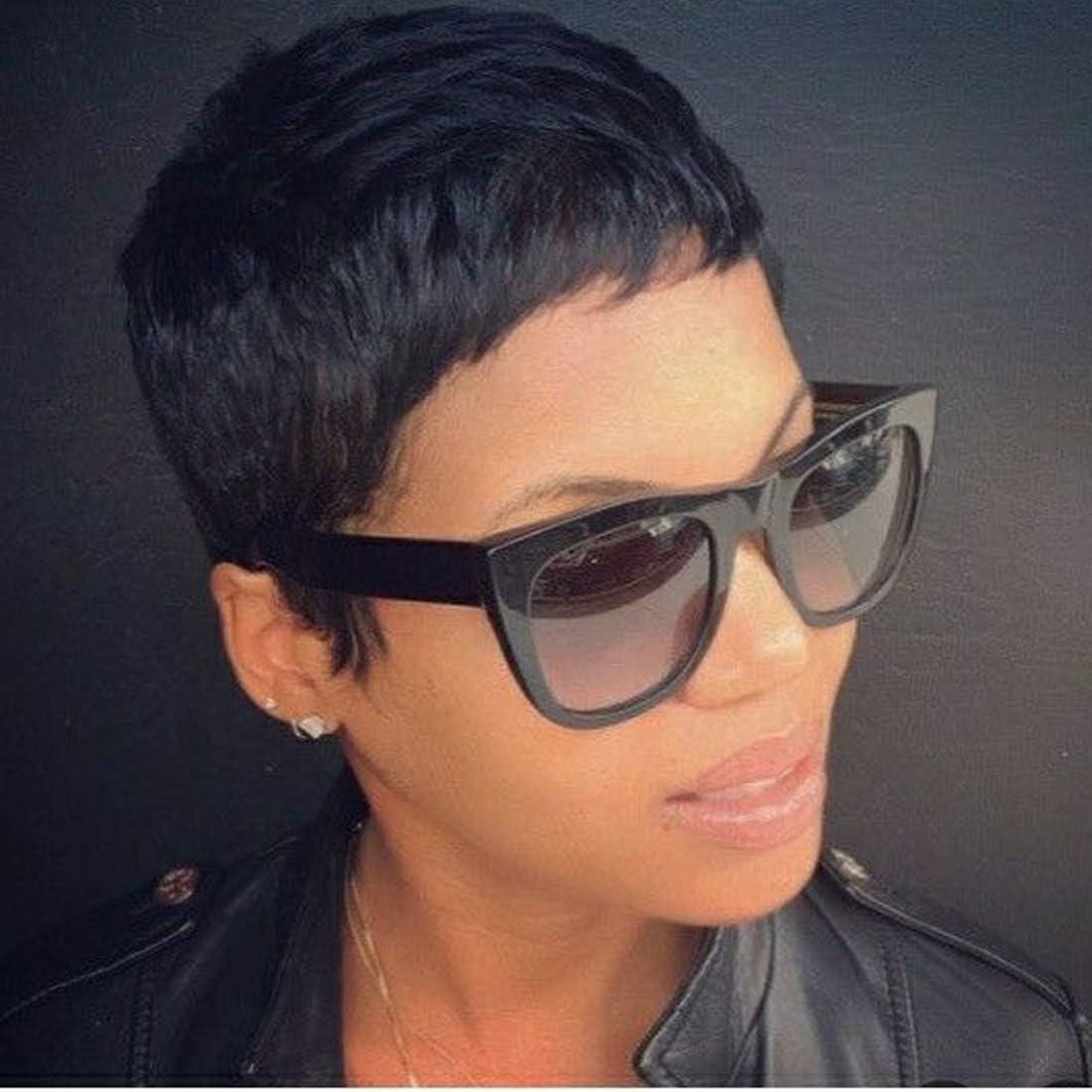 Perruque Femme Naturelle Courte Pixie Perruque Courte en Cheveux Humains Short Human Hair Wig with Bangs Droit Brésilienne Couche Cheveux avec Frange Perruques (Noir)
