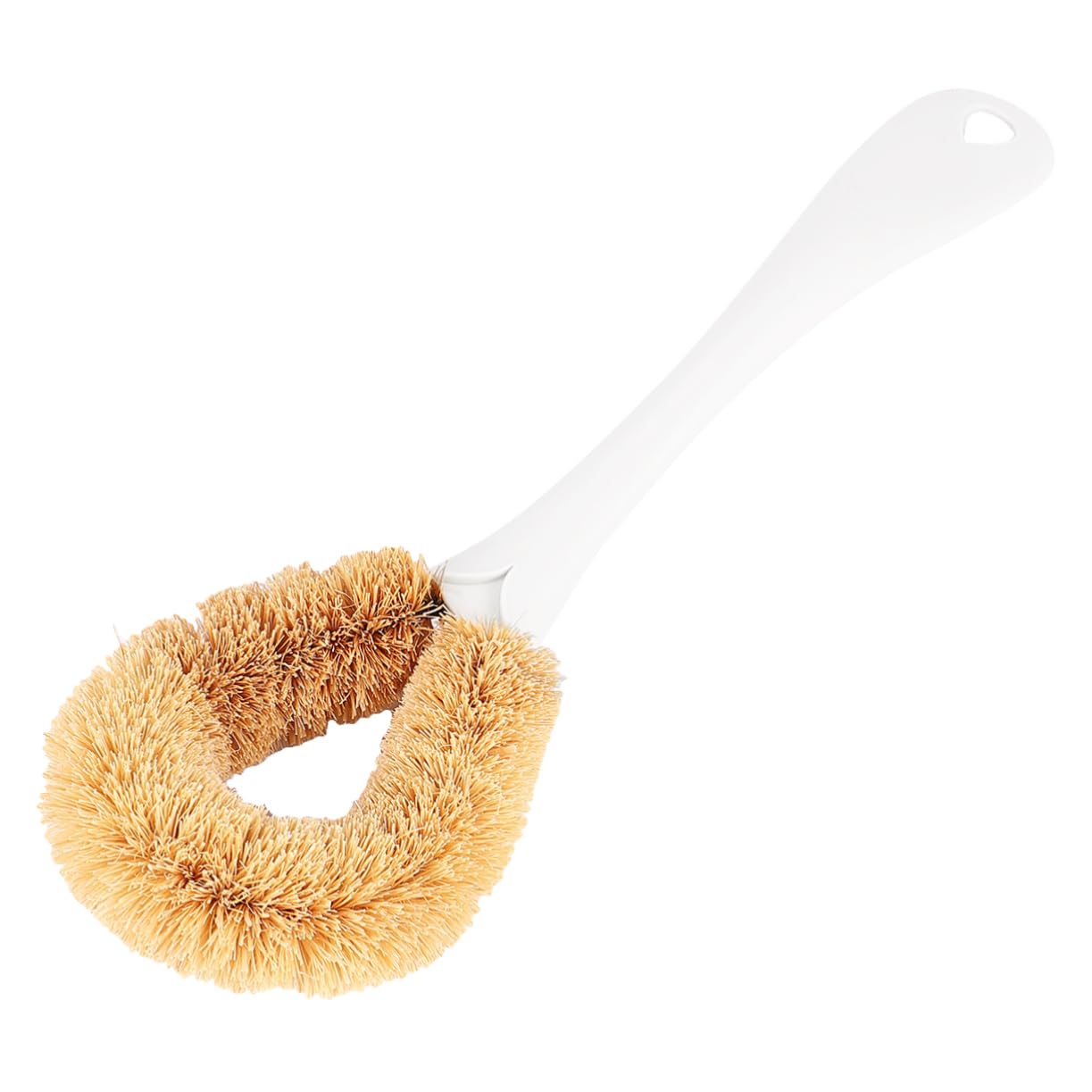 NOLITOY Natural Coconut Fibre Long Handle Pot Brush for Kitchen Cleaning Durable Scrub Brush for Dish and Plate Washing Non Scratch White