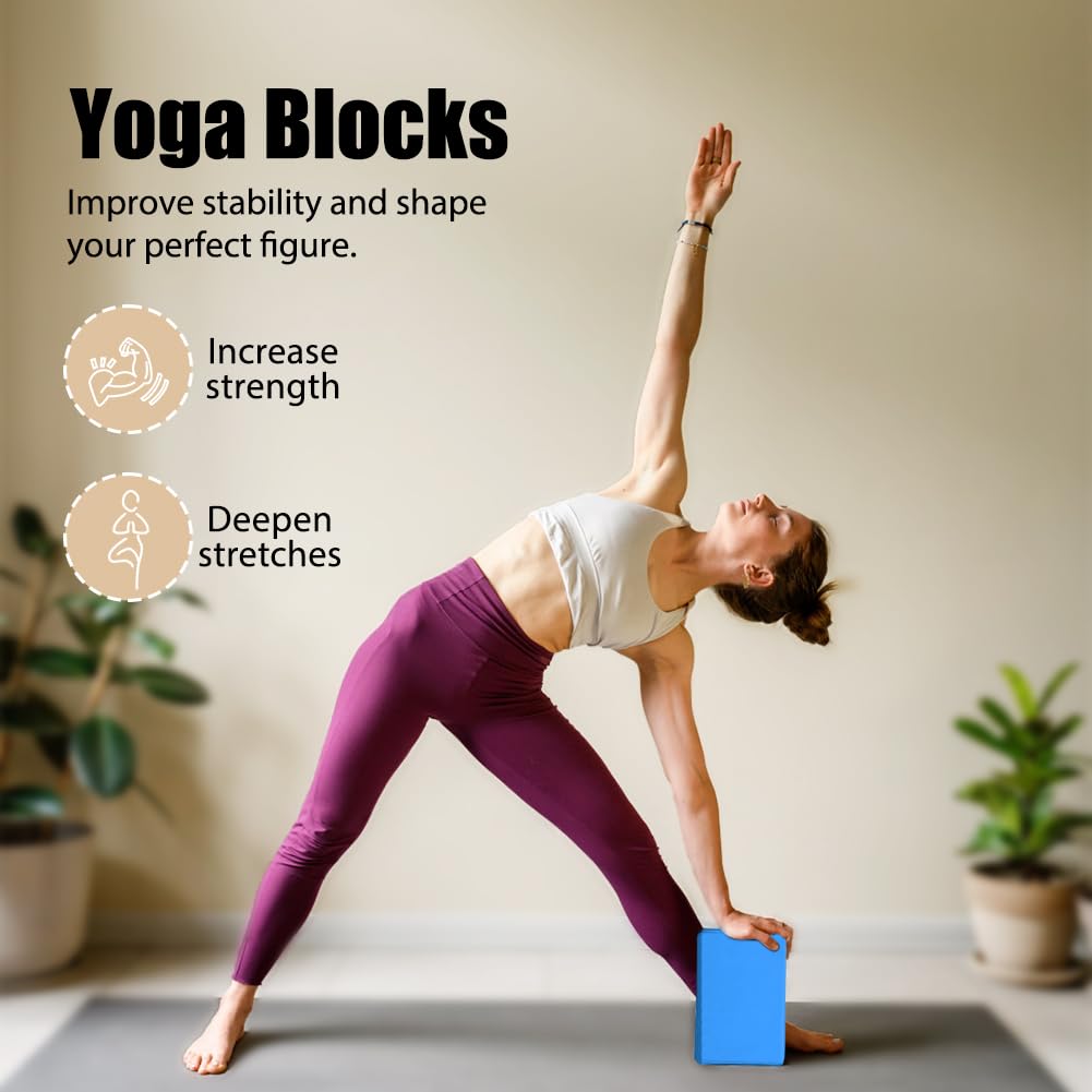 Flintronic Yoga Blocks Set of 2, Sports Yoga Blocks, Gym Bricks, Non-Slip Lightweight Yoga Block, High-Density EVA Foam Yoga Block for Yoga Pilates Training and Home Exercise, Blue 1