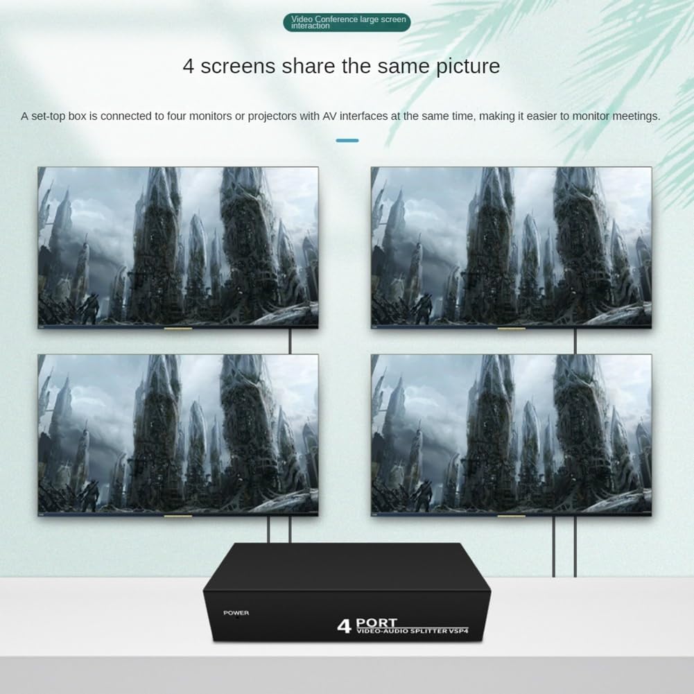 Splitter AV RCA 1 in 4 Uscite Distributore Audio Video 1X4 per DVD